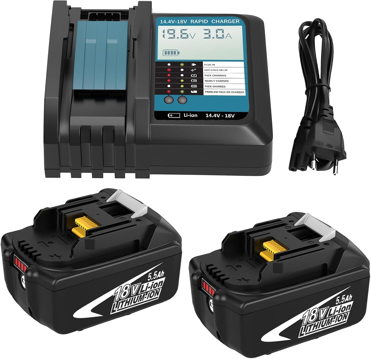 2X 5500mAh Repuesto para Makita Batería 18V 5.5Ah + Cargador DC18RF