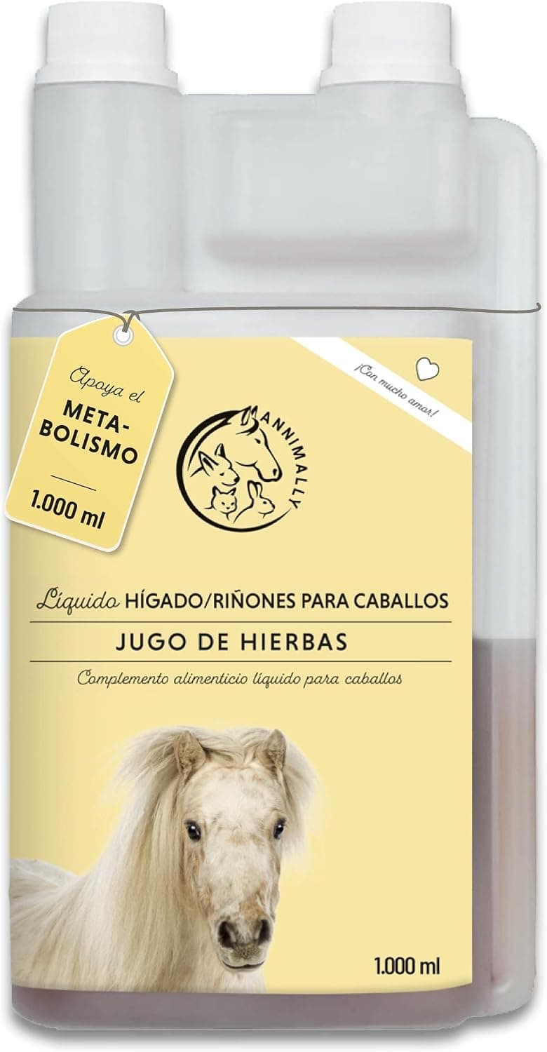 Líquido para Hígado y Riñones para Caballos - Jugo de Hierbas de 1000 ml con Cardo Mariano y alcachofa para el hígado - Jugo para los riñones para un metabolismo Saludable en los Caballos