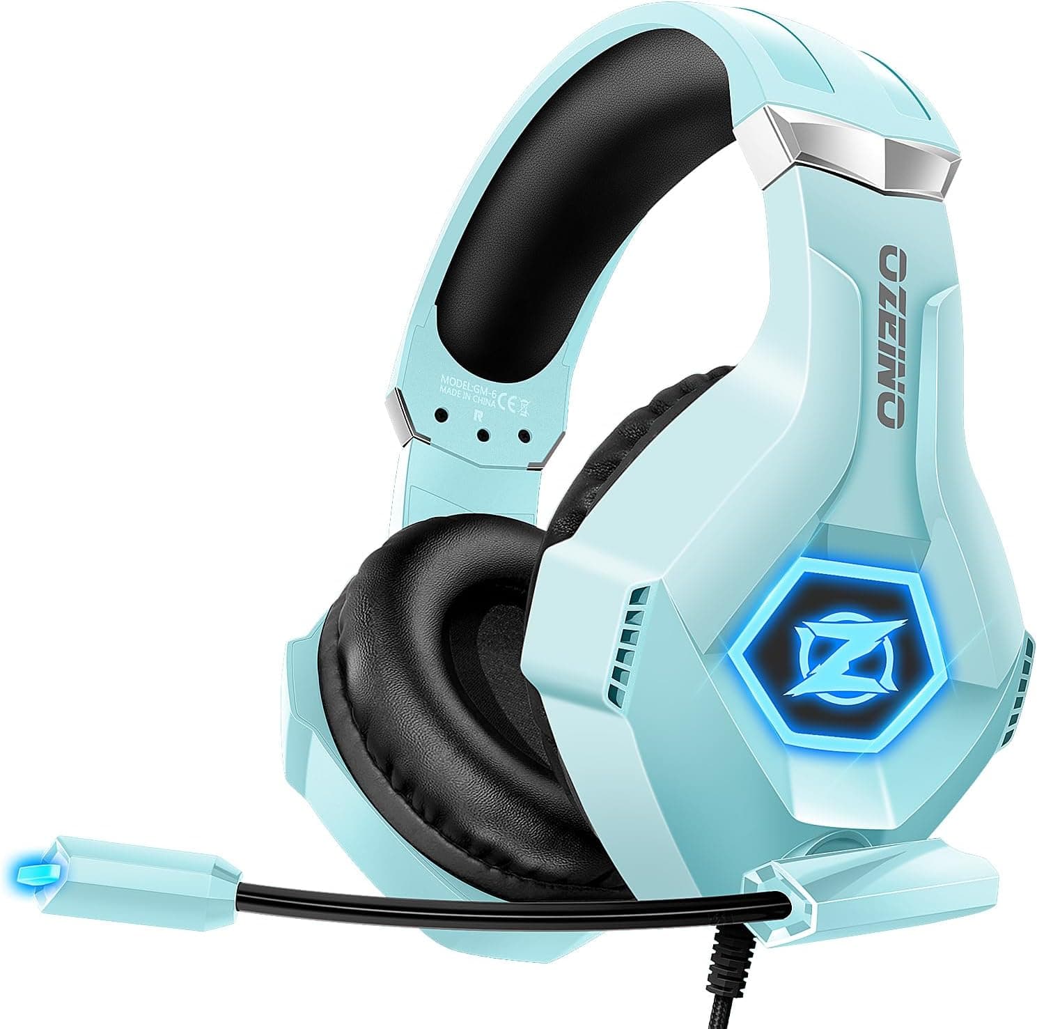 Ozeino Cascos Gaming, Auriculares Gaming con Micrófono Rotatorio, Luz RGB, Premium Stereo, Orejeras Ligero Cómodo, para PS4 PS5 Xbox PC Switch Tableta Laptop