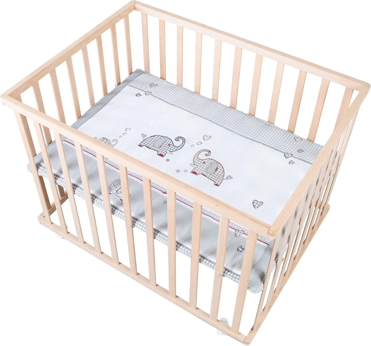 roba Parque Infantil Jumbotwins 75 x 100 cm con Colchón - Corralito de Juegos - Móvil con Ruedas - Ajustable en Altura - Madera Natural