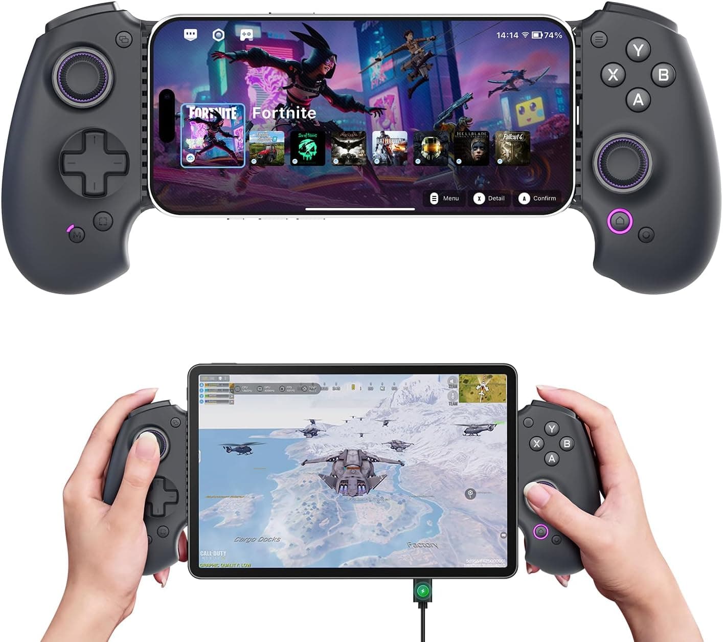 S9 - Controlador de teléfono para juegos para iPhone 15/16, iPad 6/7 y tableta de teléfono Android, Bluetooth y tipo C con aplicación, para Roblox, Genshin Impact, Call of Duty, Hall Joystick y