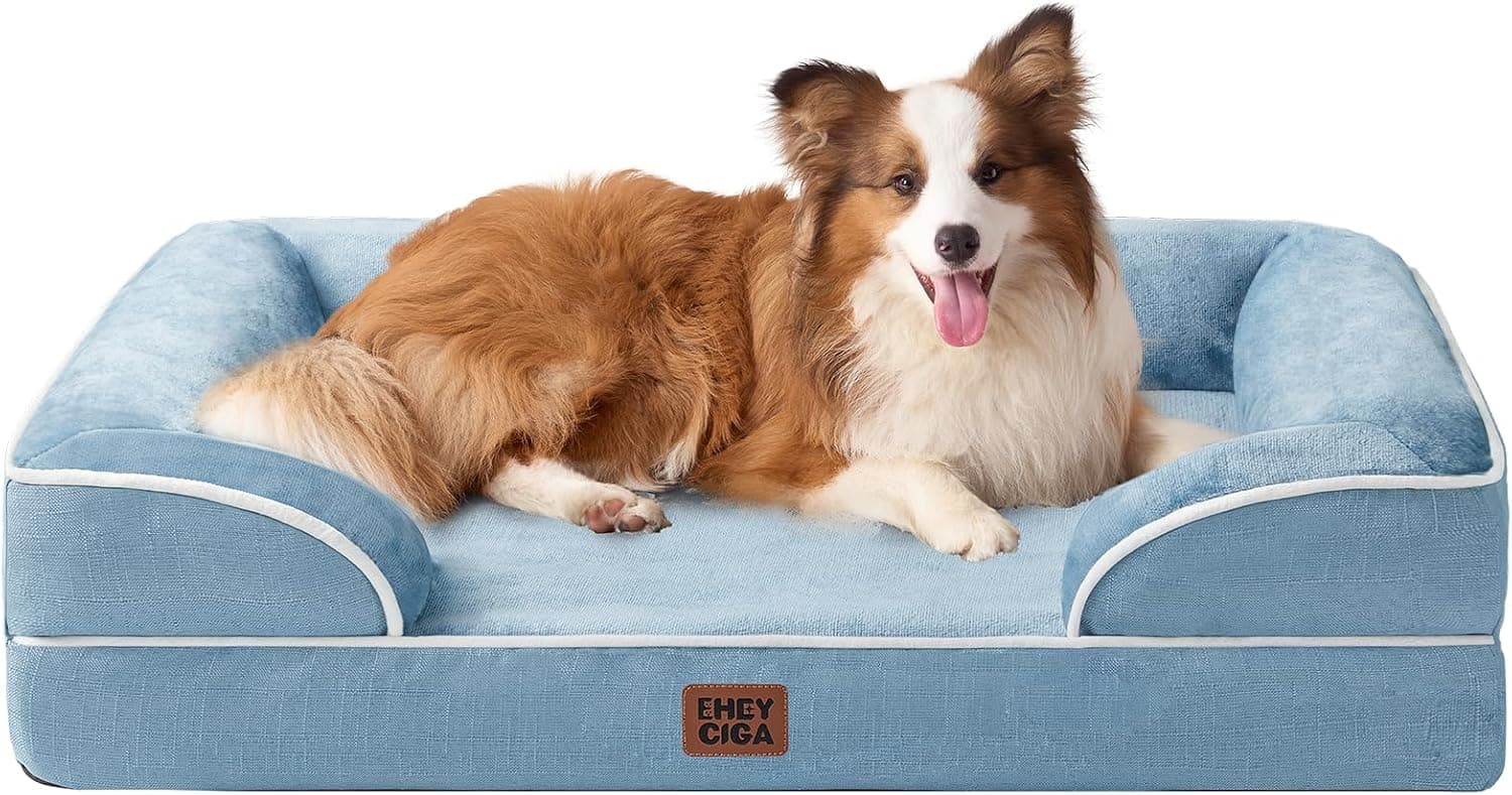 EHEYCIGA Cama Perro Grande 104x68x16cm, Colchon Perro Grandes Impermeable Lavable con Espuma Viscoelástica, Sofá Perro Desmontable, Azul