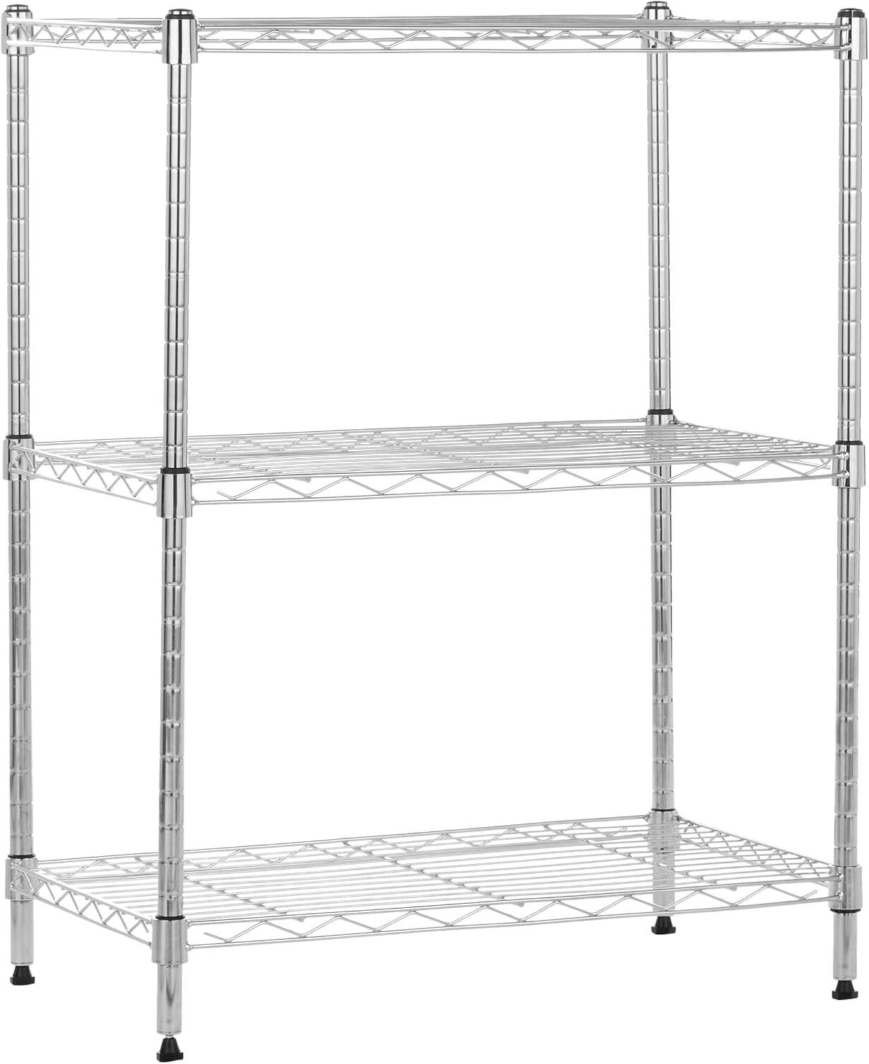 Amazon Basics Unidad de almacenamiento estrecha de 3 baldas con estantes ajustables en altura y patas niveladoras, peso máximo de 340 kg, Cromado, 34 cm x 58.9 cm x 76.2 cm (D x W x H)