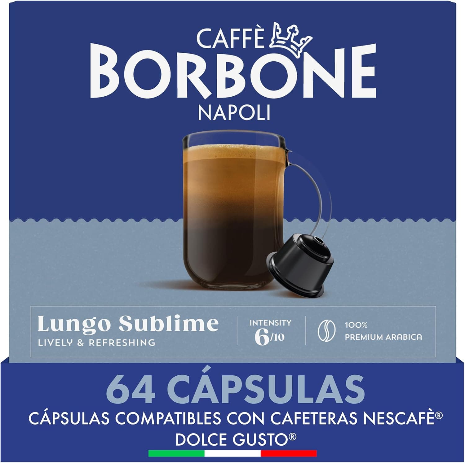Caffè Borbone Lungo Sublime - 64 Cápsulas de Café - Vivaz y refrescante - Compatibles con las Máquinas de Café de la marca Nescafè®* Dolce Gusto®*