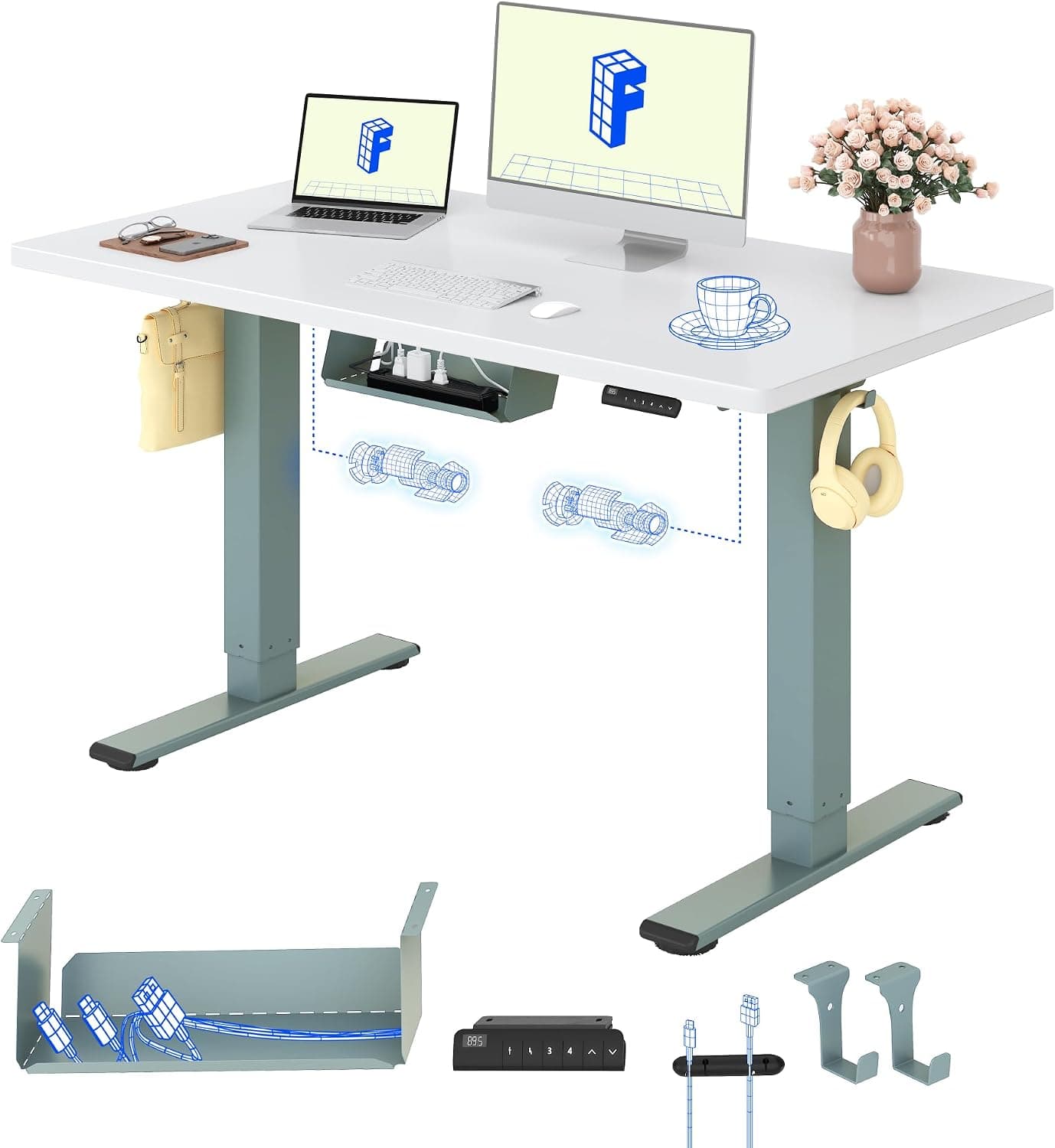 FLEXISPOT Escritorio Elevable Eléctrico 120x60 Doble Motor, Tablero Entero