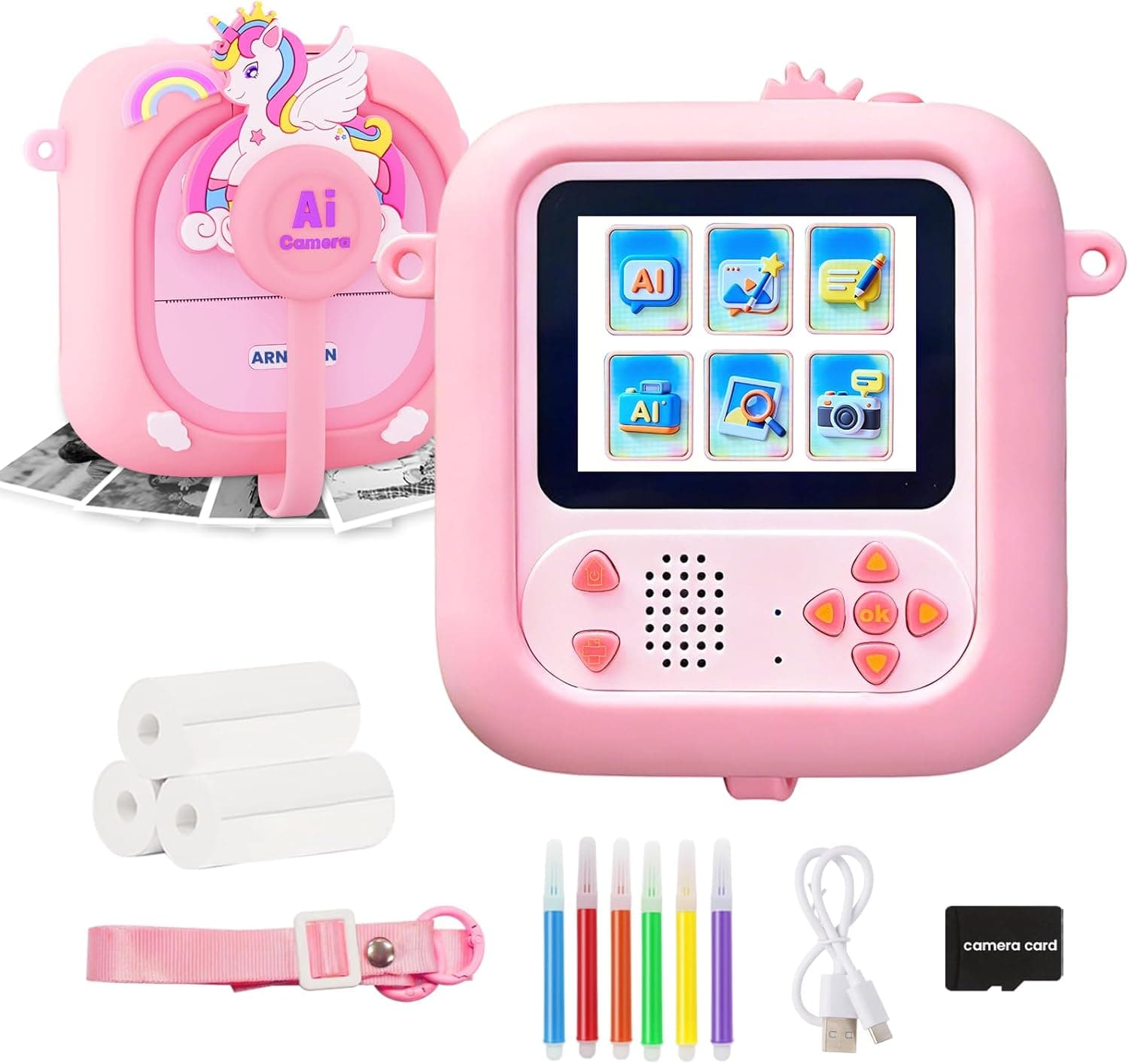 ARNSSIEN AI Camara Fotos Infantil Instantanea,vídeo 1080p, Pantalla 2,4"