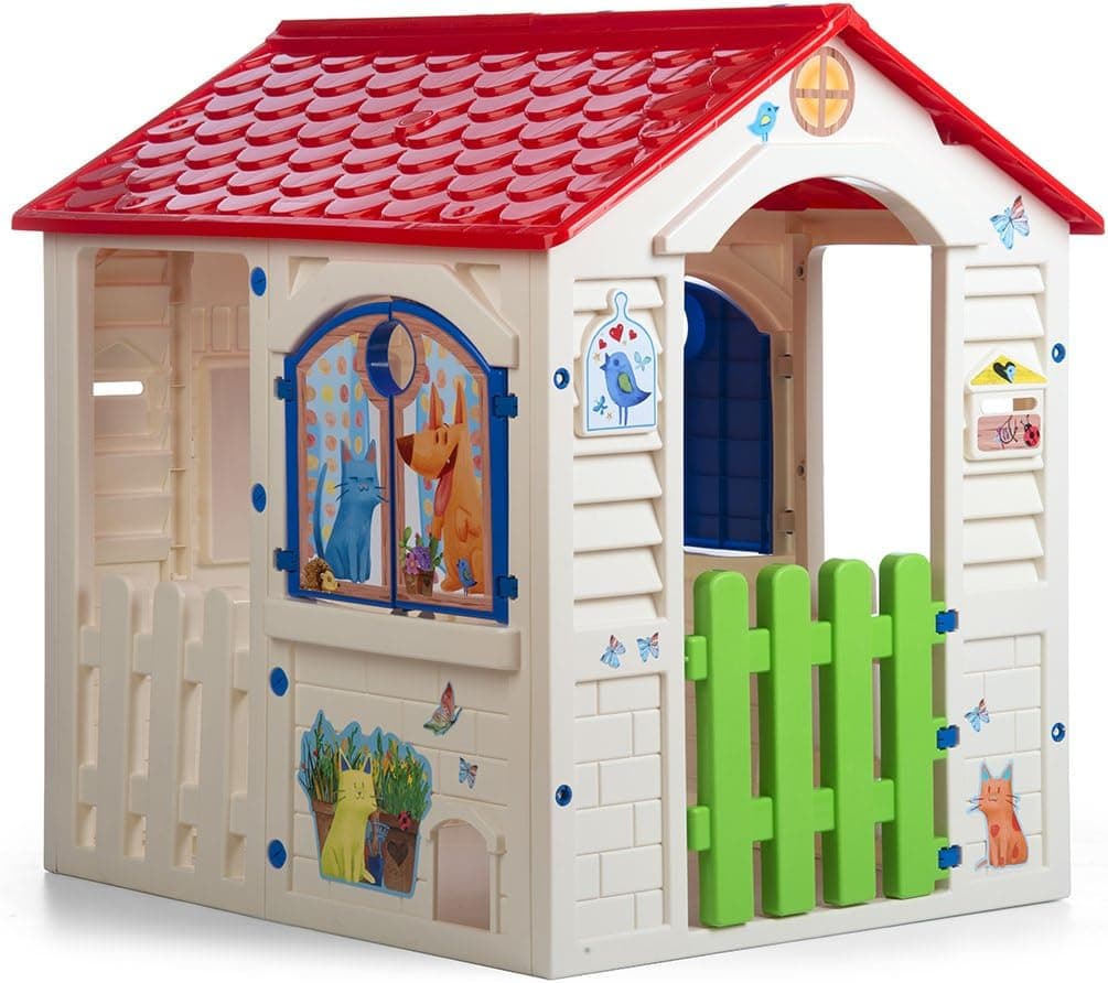 Chicos - Country Cottage Casita Infantil de Exterior e Interior, Fabricada en plástico Resistente y Duradero, Blanco, Única, Medidas 84 x 103 x 104 cm (89607)