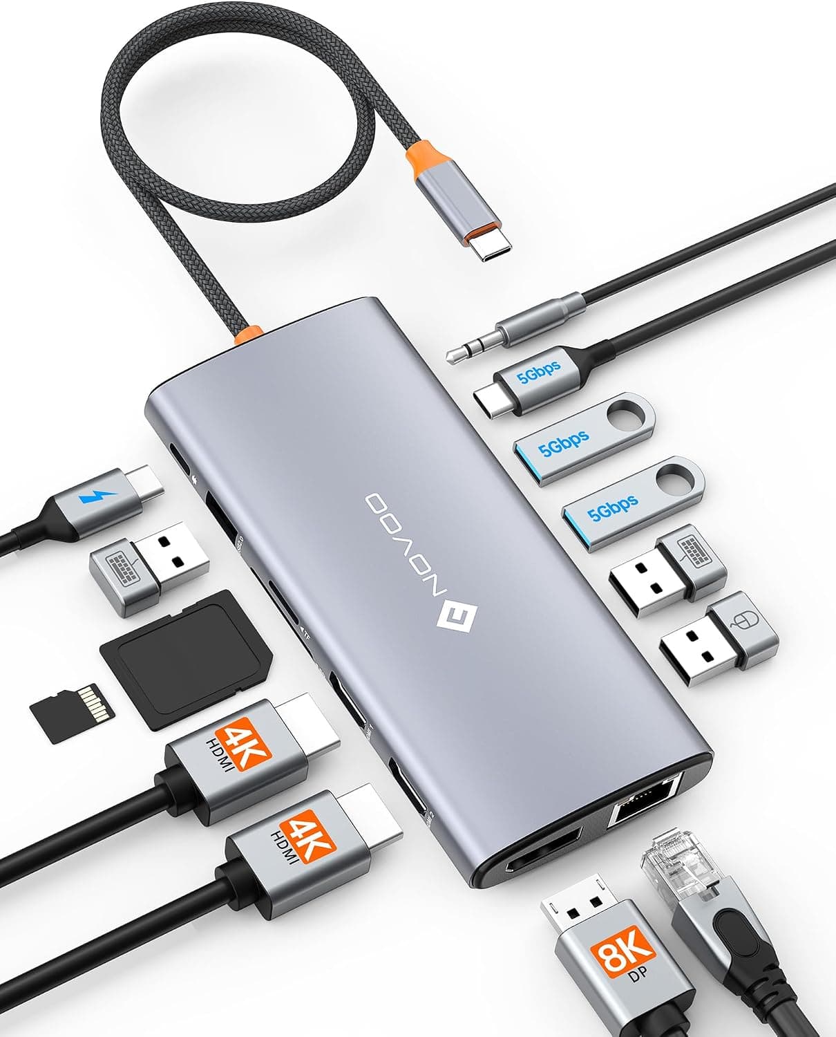 NOVOO Docking Station USB C 14 en 1, Triple Pantalla, HDMI 4K@60, SD/TF