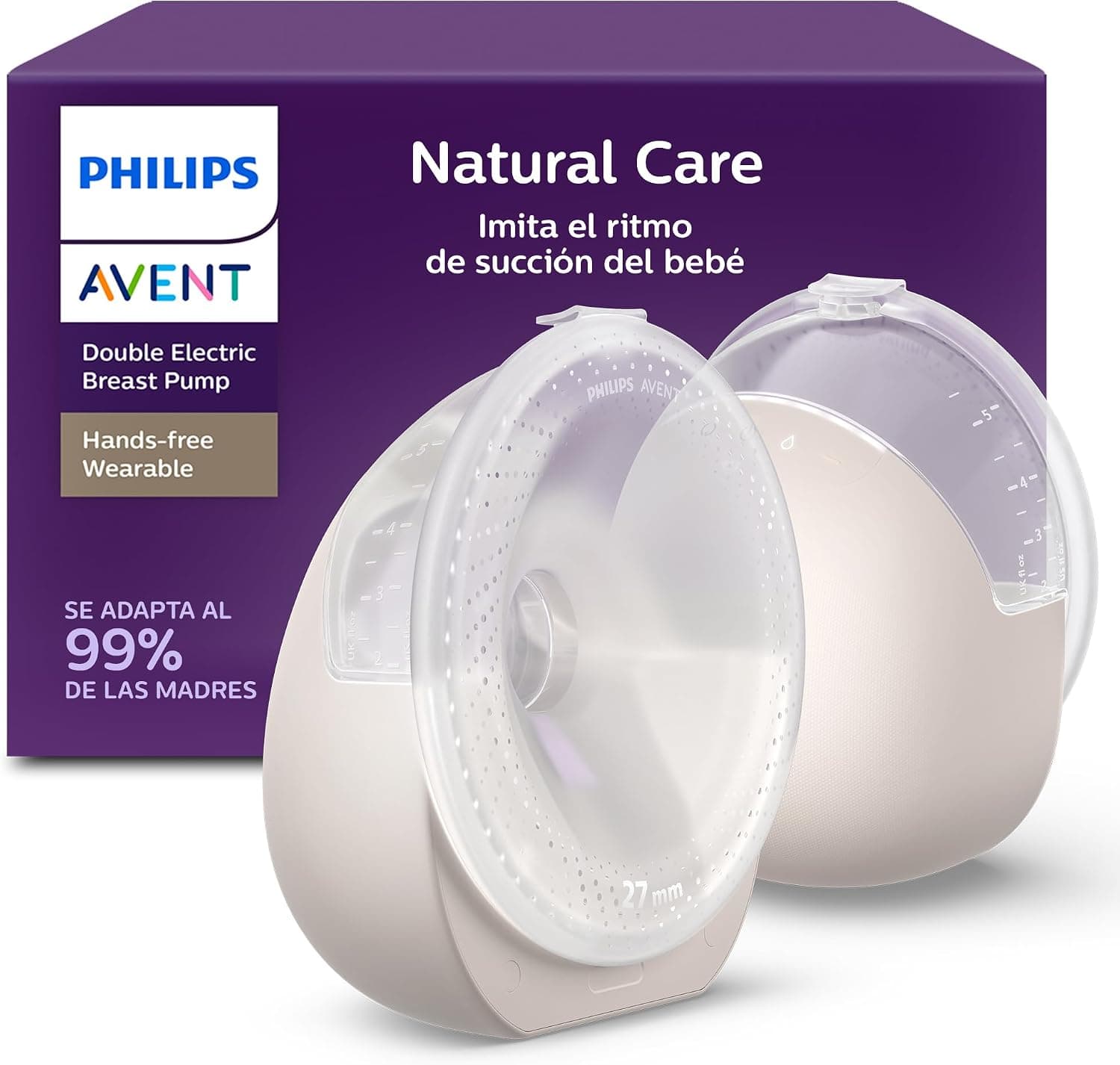 Philips Avent Natural Care portátil Extractor de leche eléctrico doble - Imita el ritmo natural de succión del bebé, cojín de silicona SkinSense, motor de potencia hospitalaria, SCF495/11