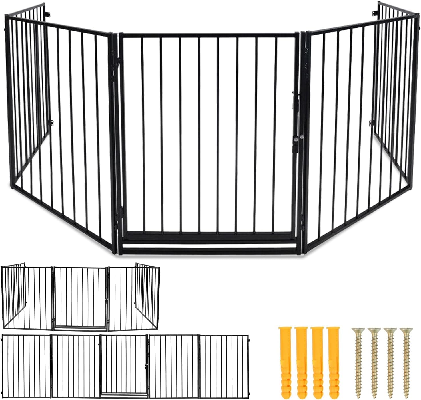 Barreras Seguridad niños Escalera, 304 cm, barreras Seguridad para Animales, 5 Piezas, Metal Valla Seguridad Infantil, Rejilla de Chimenea para niños y Mascotas