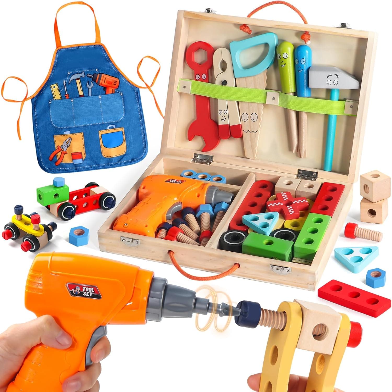 Juguetes Niños 3 Años, Caja Herramientas Madera, Juguete Montessori 3 Niños
