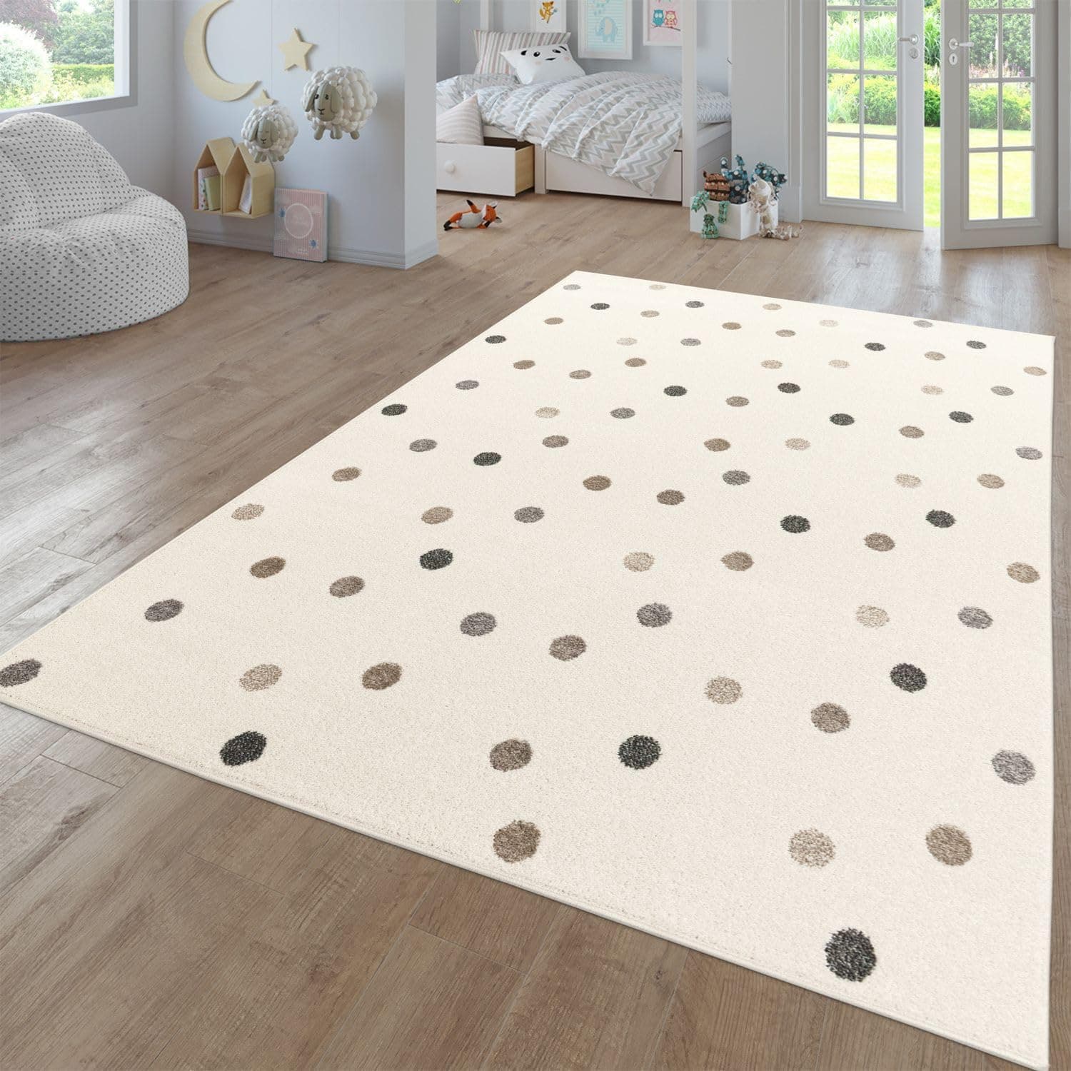 TT Home Alfombra De Habitacion Bebe Infantil Niña Niño De Juego Moderna Arcoíris Nube Motivo Animal Colorido, Color:GrisRosaBeige, Tamaño:80x150 cm