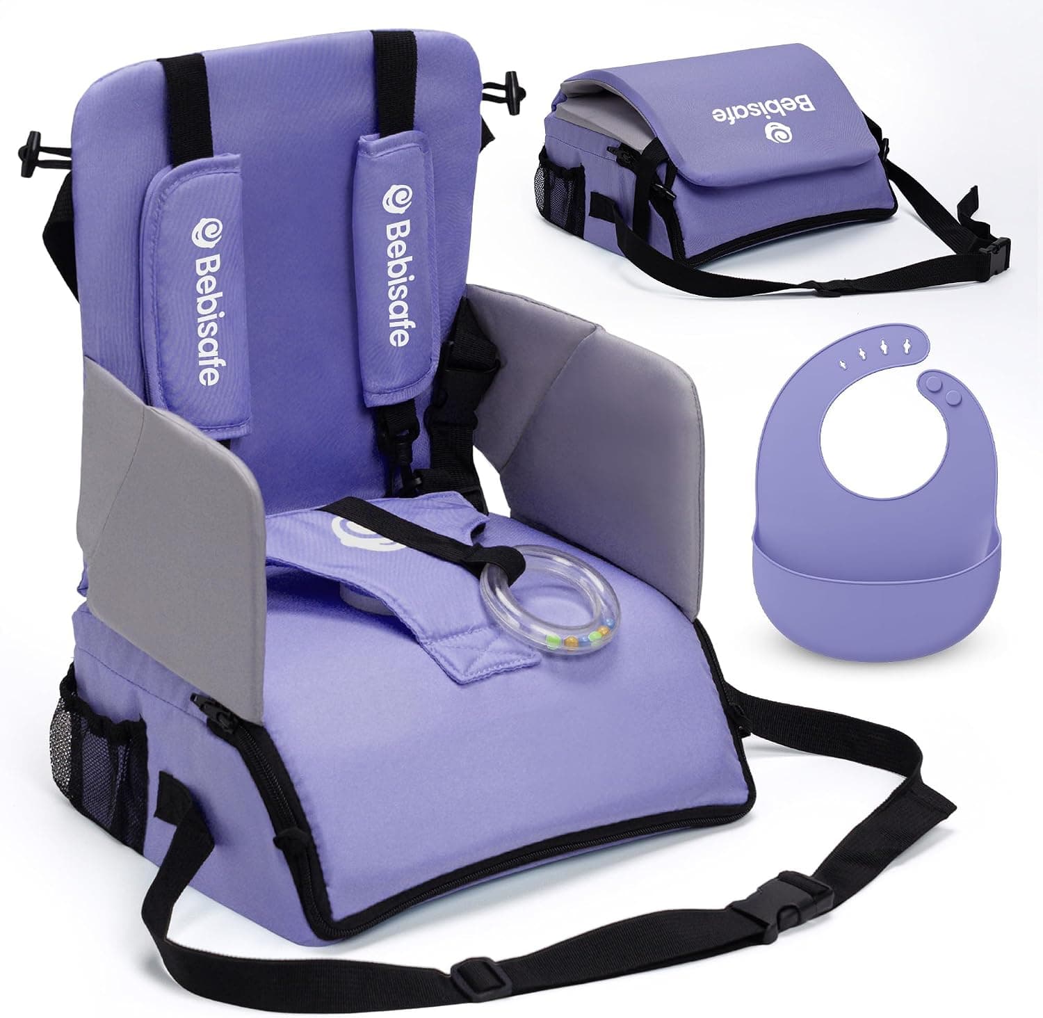 Tronas de Bebe - Trona Portatil Bebe Plegable - Alzador Silla para Niños comer - De Viaje Portatil y Plegable - Alzador Silla comer - Elevador para niños - Incluye Babero Silicona (Morado)