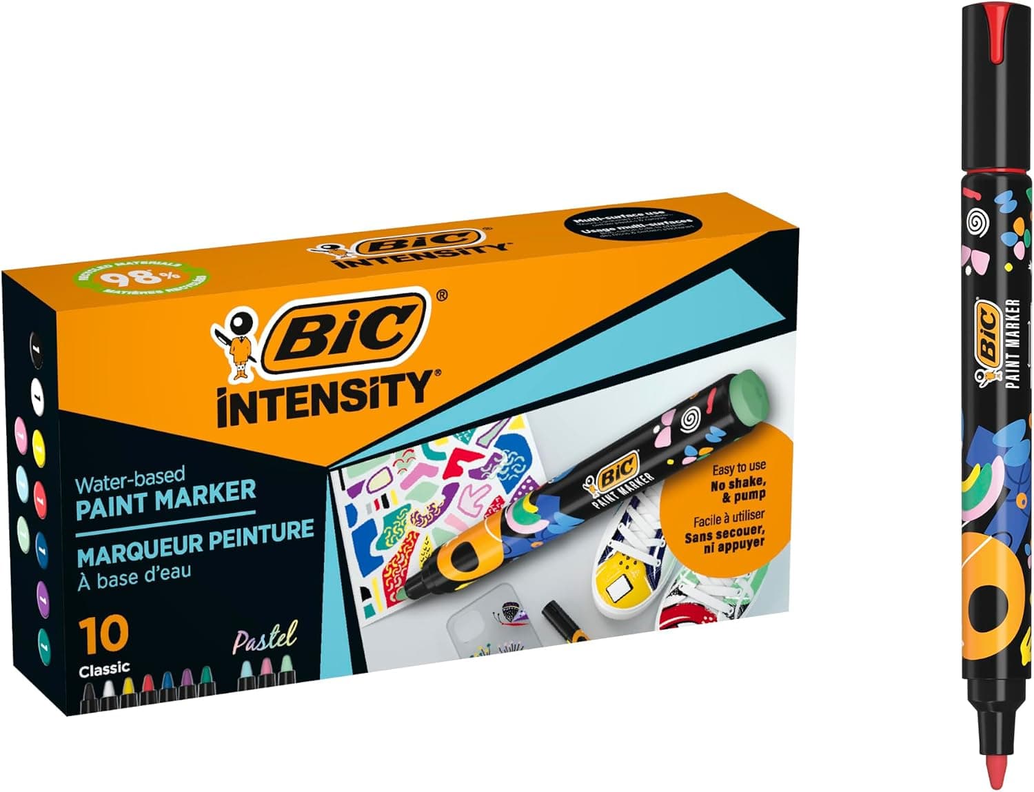 BIC Intensity Paint Markers con Punta Media para Múltiples Superficies, No Tóxicos - Colores Clásicos y Pastel Surtidos, Caja de 10