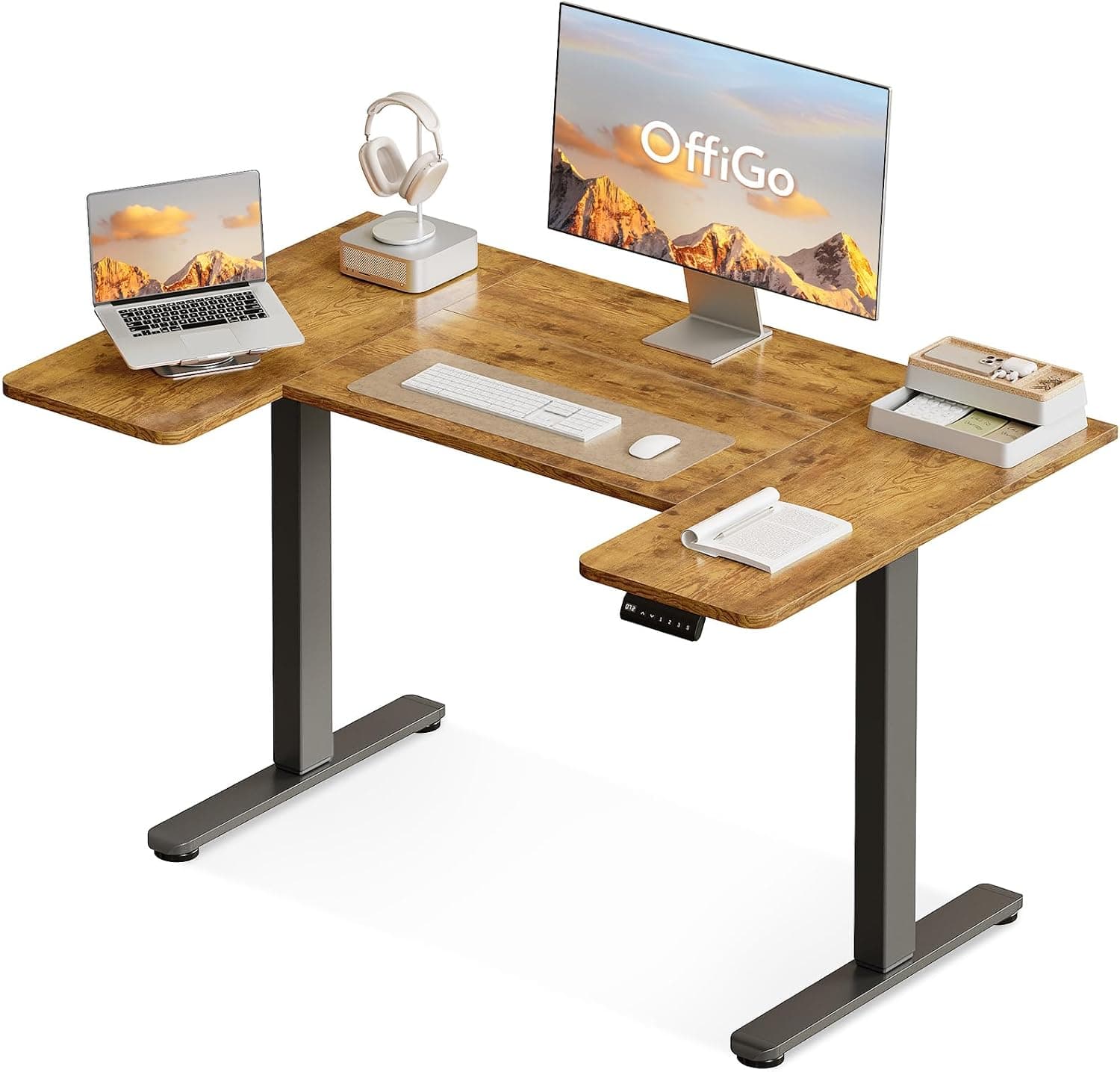 OffiGo Mesa Elevable Escritorio con Memoria, 120×70 cm, Marrón
