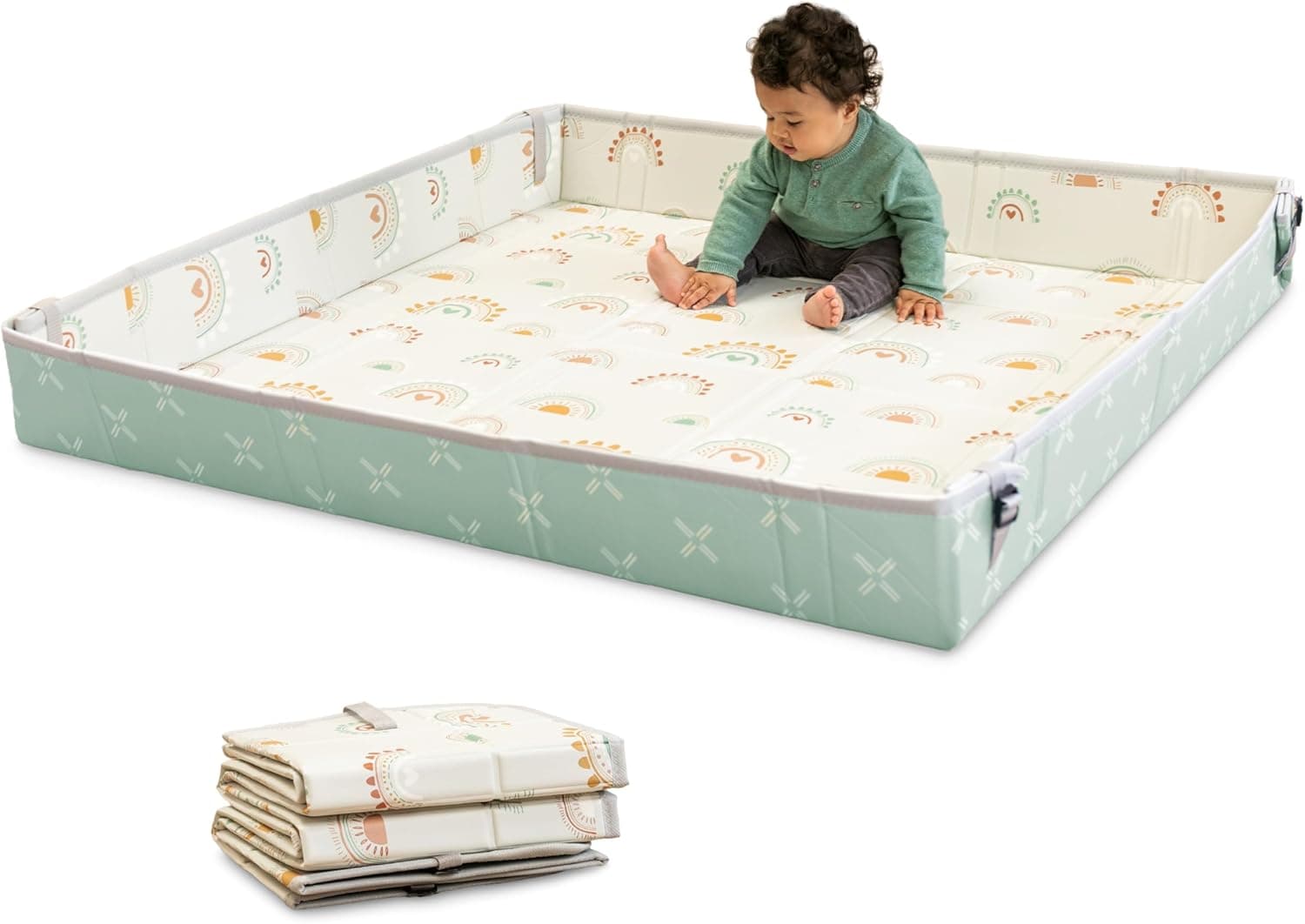 Infantino Alfombra Plegable de Espuma Suave, Tamaño Grande, Fácil de Transportar, Laterales Abatibles, Alfombra Antideslizante para Bebés y Niños Pequeños, Arcoiris