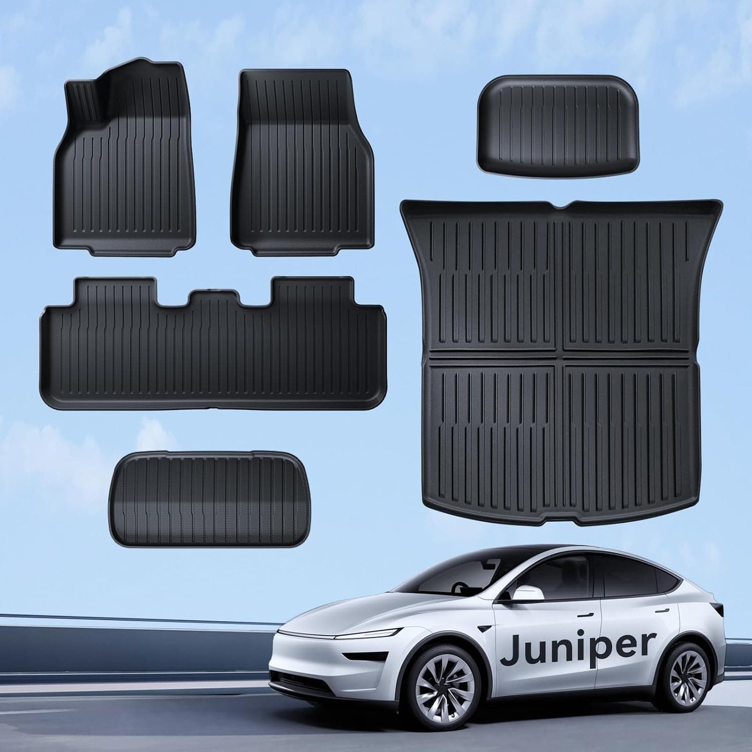 Juego de 6 Alfombrillas y Alfombrilla para Maletero para Tesla Model Y 2025-2026 Premium/Performance TPE para Todo Tipo de Clima, Borde Alto, Antideslizantes, Impermeables, diseño de 3 Capas