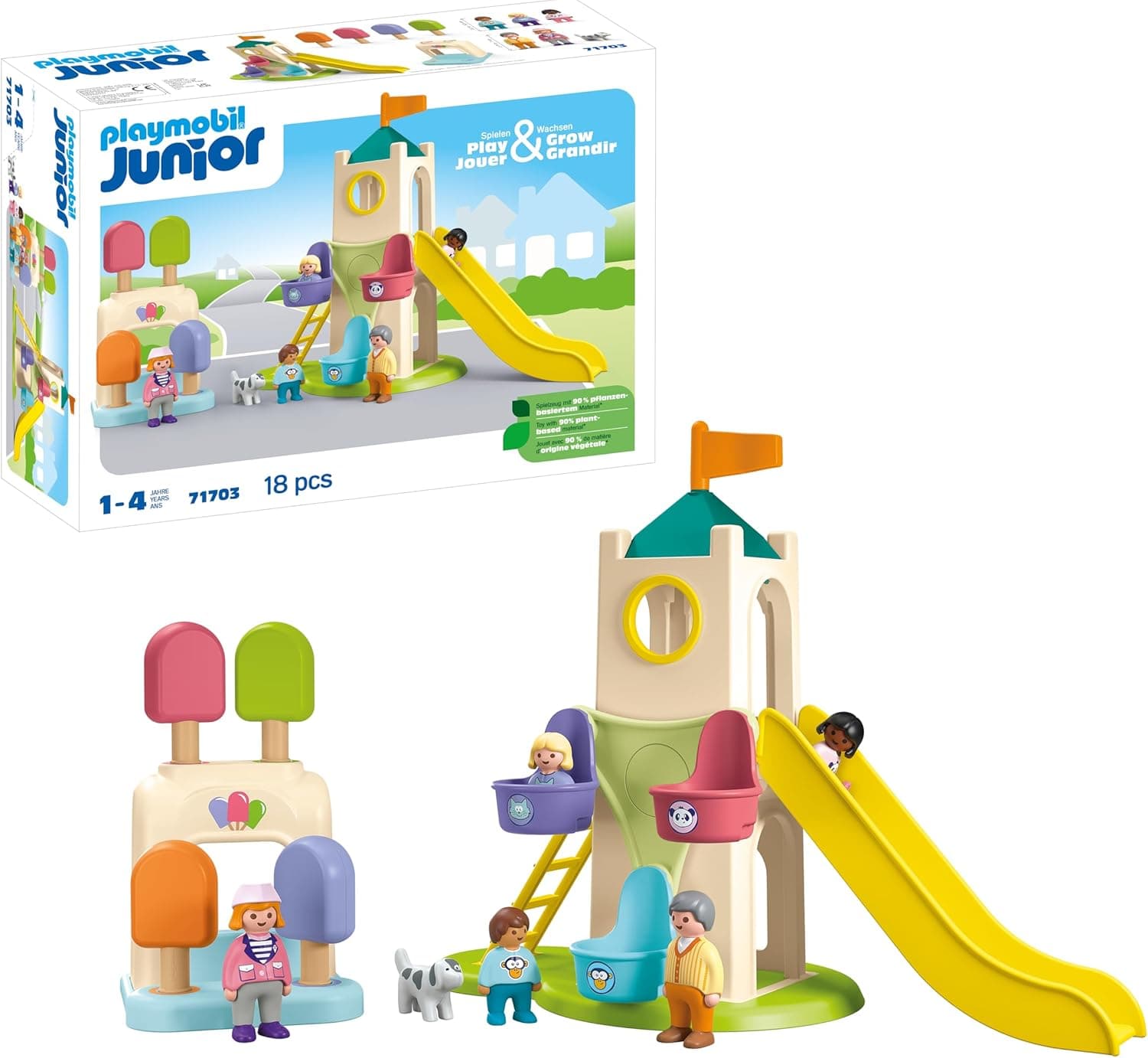 PLAYMOBIL Junior 71703 Torre Aventura con Heladería, Incluye tobogán y Noria, Hecho de plásticos a Base de Plantas, Juguetes para niños a Partir de 1 año