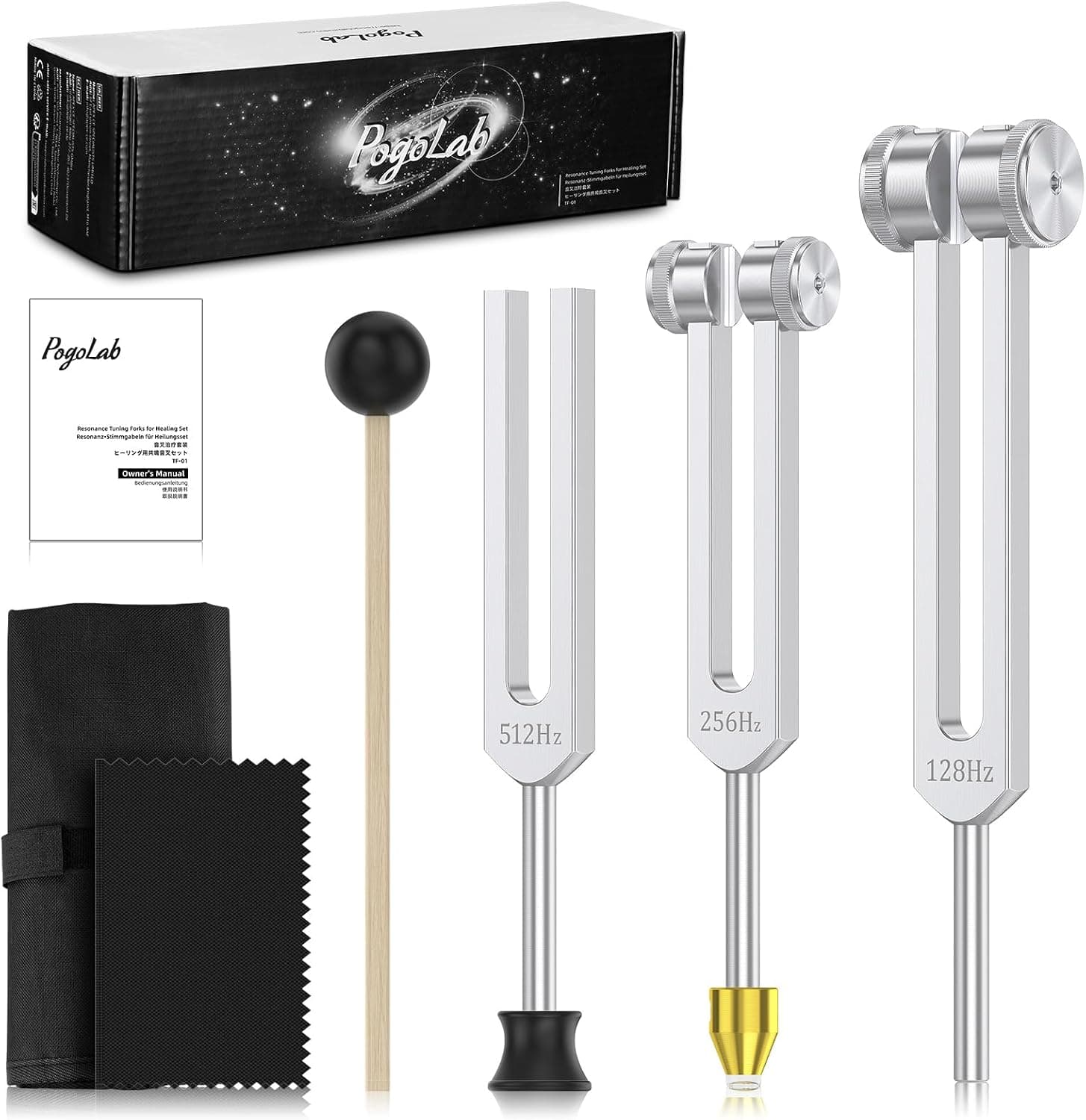 Diapasones de Sanación (128Hz, 256Hz, 512Hz) con Base de Cristal para Chakras, Sanación Sonora, Meditación, Yoga y Relajación Espiritual