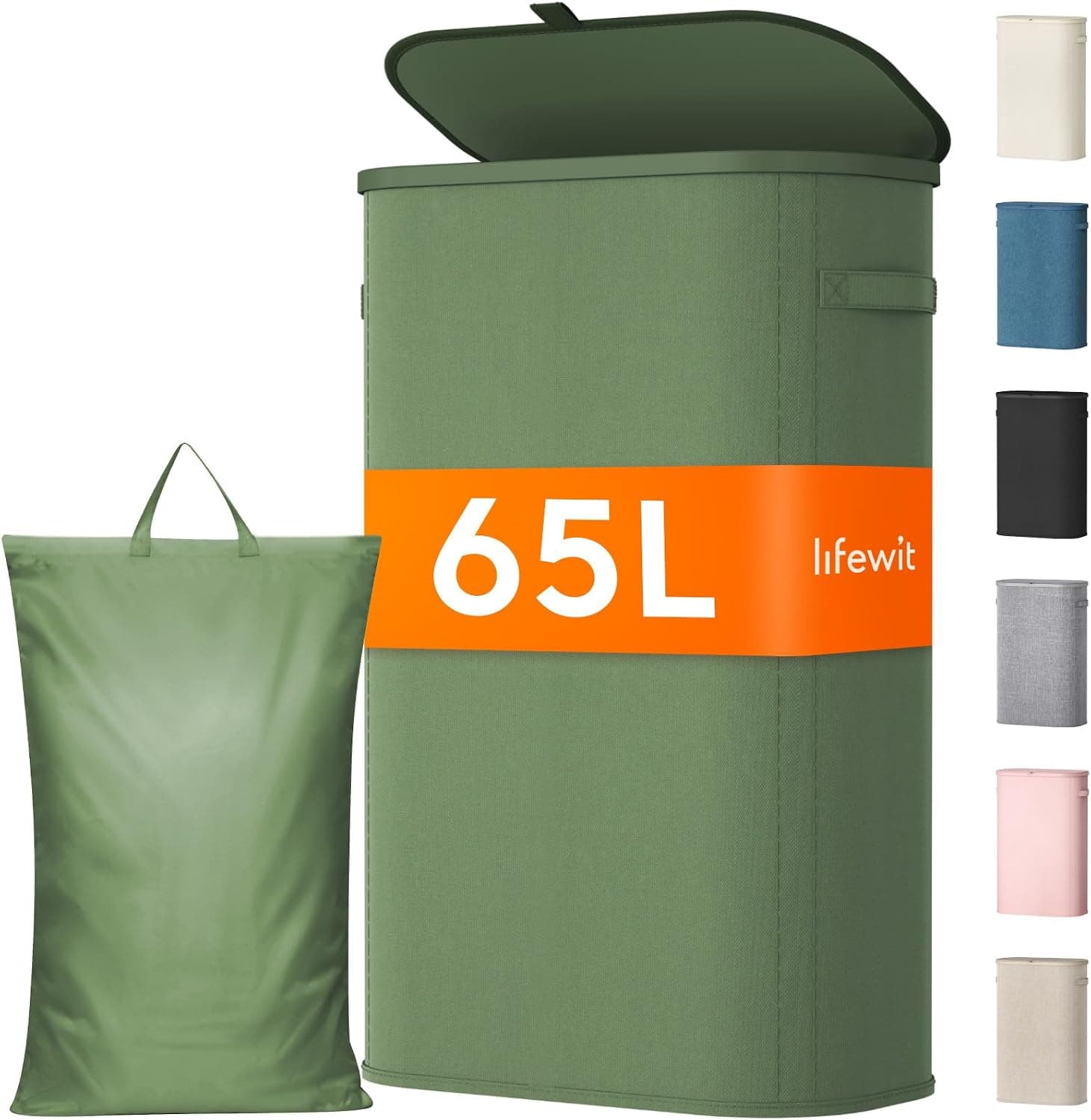 Lifewit Cesto Ropa Sucia, Cesta Ropa Plegable con Bolsa Extraíble y Asa, Cubo Ropa Sucia con Tapa, Laundry Basket para Dormitorio, Baño, Lavandería, Dormitorio, 65 L, Verde