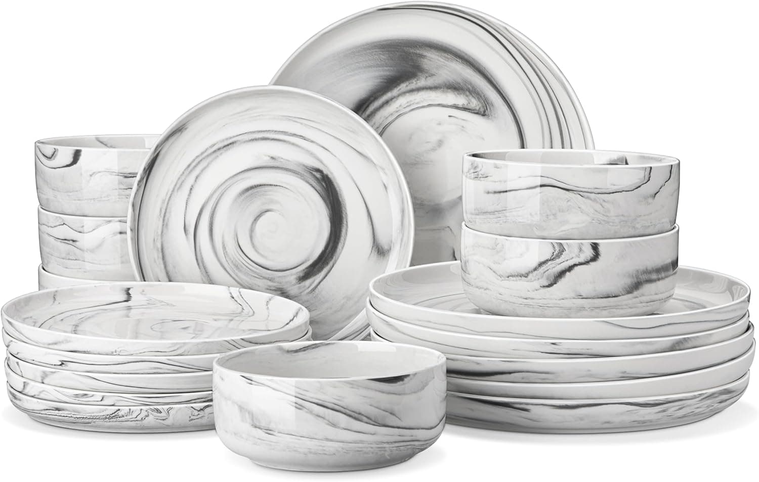 MALACASA Vajillas Elegantes 18 Piezas, Mármol Juegos de Platos para 6 Personas con 6 Plato/Plato de Postre/Cuencos de Cereales, Apto para Microondas y Lavavajillas, Serie LUNA
