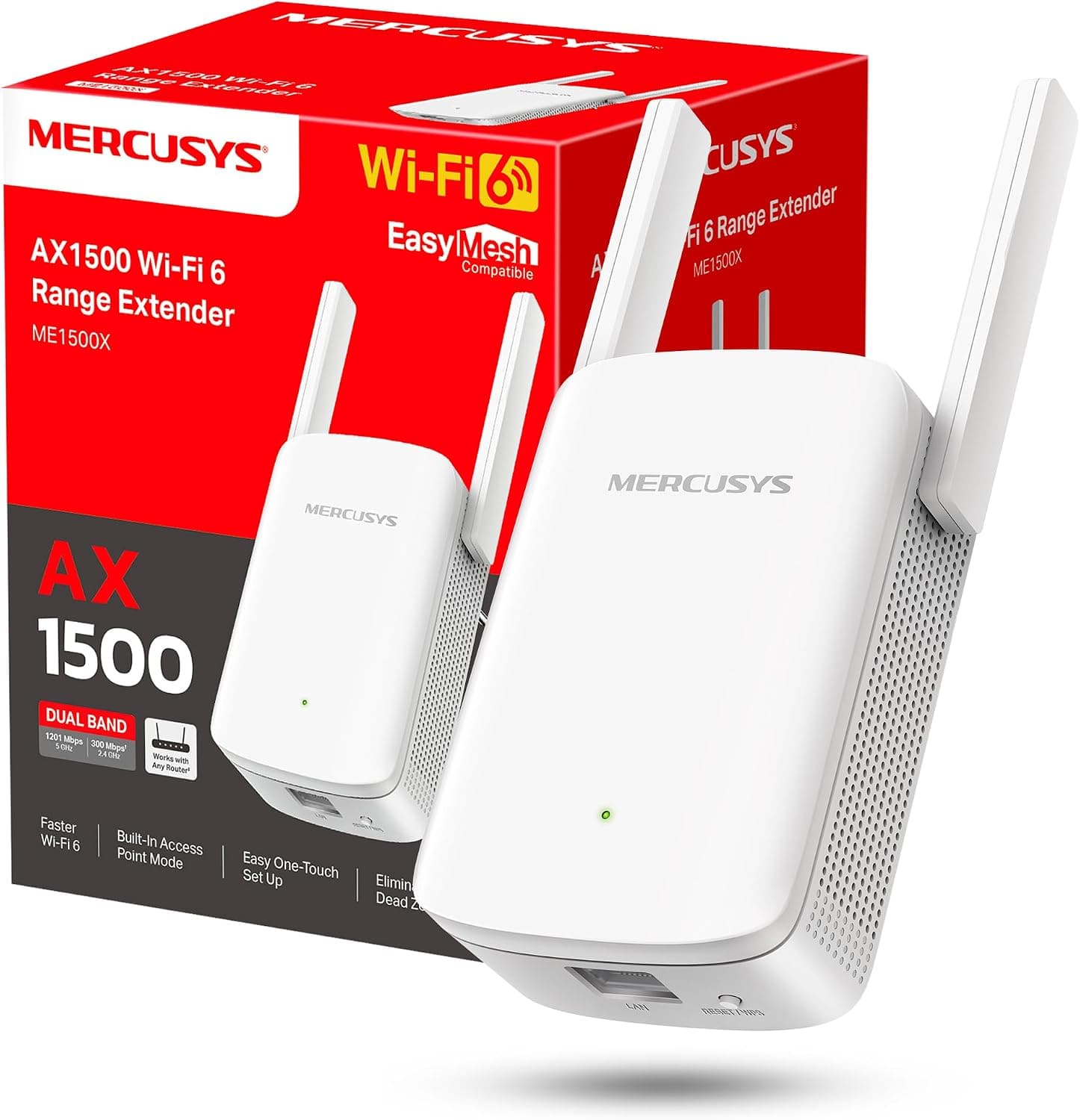 Mercusys ME1500X - Repetidor WiFi 6 AX1500 de Doble Banda, 1 Puerto Gigabit