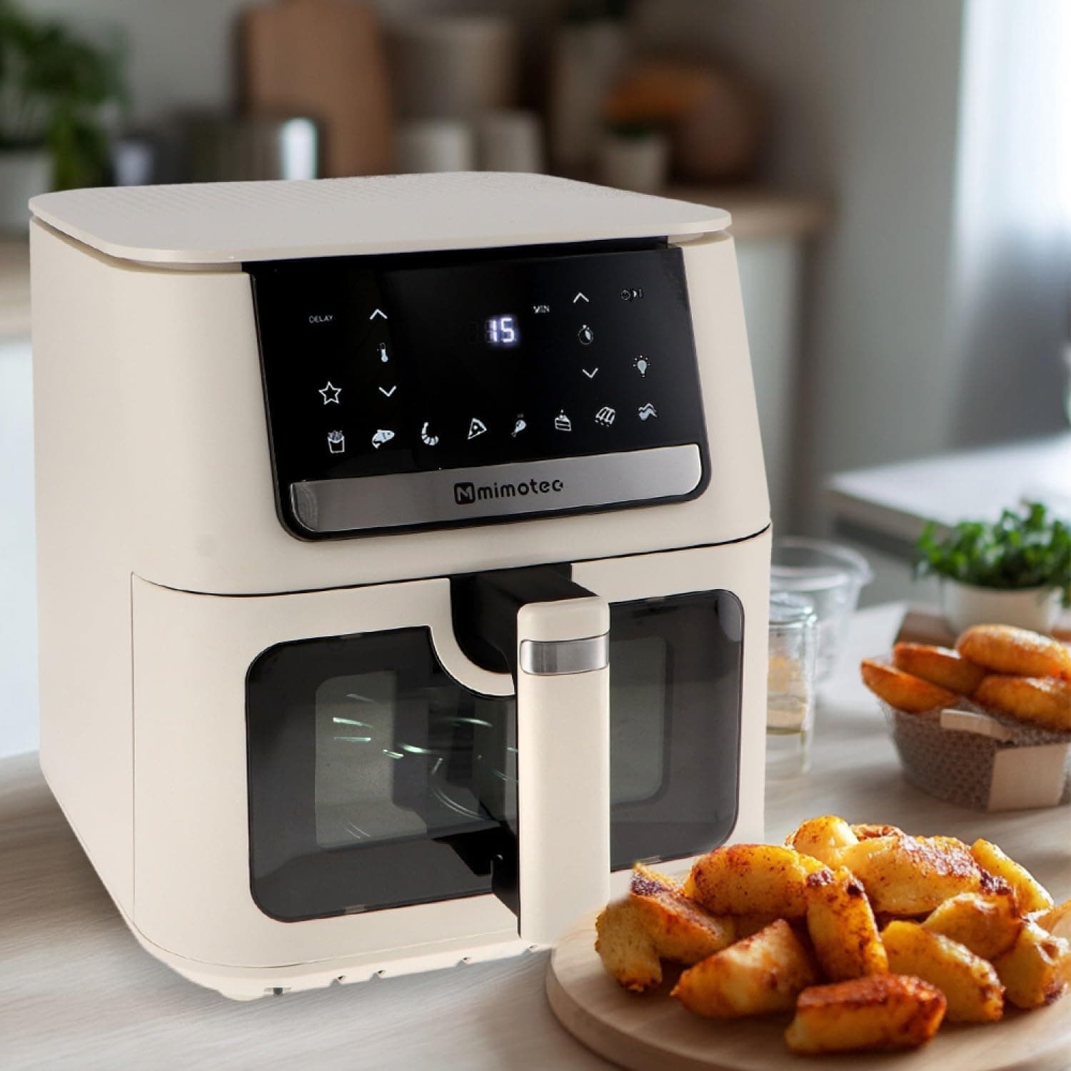 M mimotec - Air Fryer Tech 9L, Freidora de Aire sin Aceite, 1700W, 8 Menús, 40-200°C, Pantalla táctil, Memoria de Ajustes, Luz Interior, Funcionamiento Silencioso y Piezas Lavables