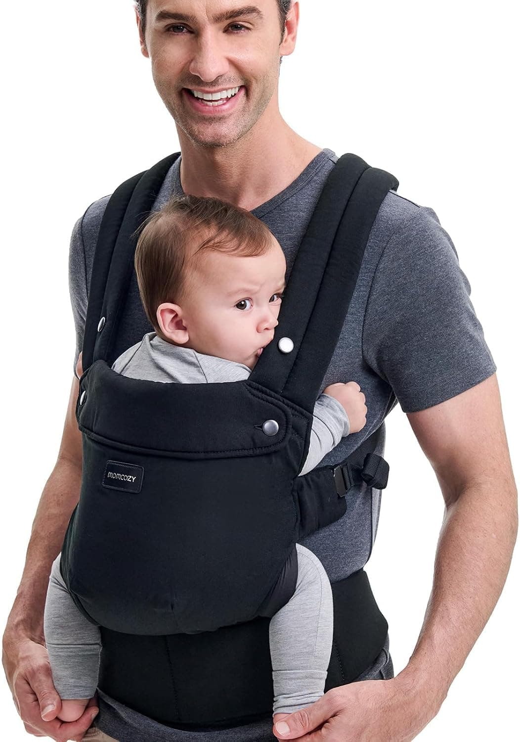 Momcozy Mochila Portabebés Ergonómica, Cómoda y Ligera | para Bebés 3–24 Meses, Fácil de Poner, Soporte Lumbar Mejorado, Manos Libres