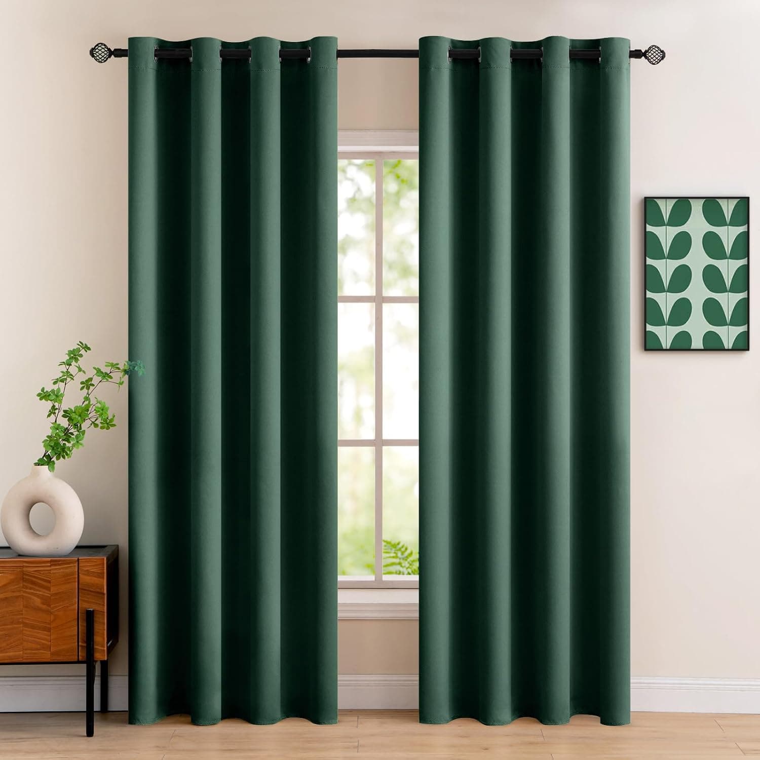MIULEE Cortinas Opacas Termicas Ojales Salon Dormitorio 2Pz 140x225cm Verde