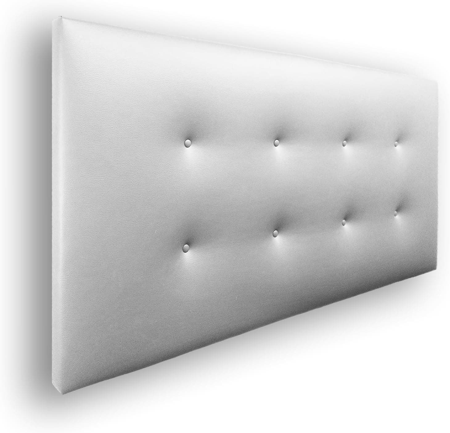 Silcar Home - Cabecero de Cama Carlo 135 Blanco - Estructura de Madera, Tapizado en Polipiel, Diseño Moderno con Dos hileras Botones, Fácil Instalación - Polipiel Blanco, 135 cm