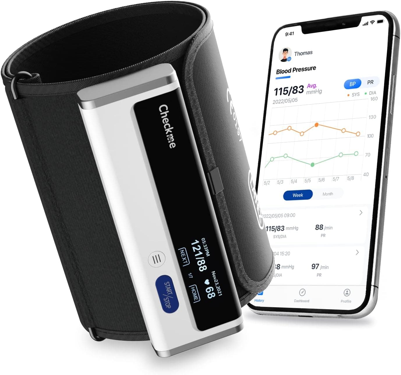 CheckMe Armfit Tensiometro de Brazo Digital con Brazalete Grande para Uso Doméstico, Bluetooth Medidor Tension Arterial Inalámbrico Portátil, APP Gratuita para iOS y Android