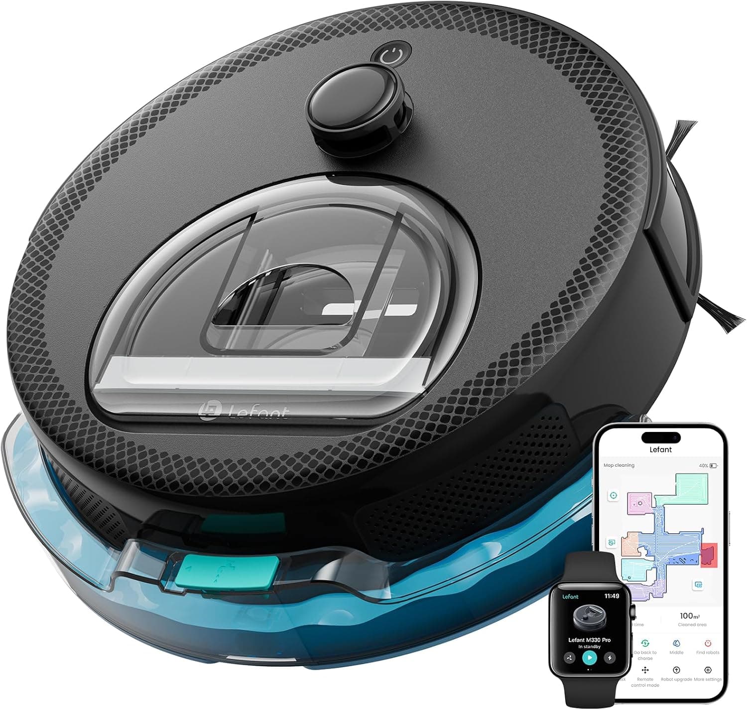 Lefant M330 Pro Robot Aspirador y Fregasuelos 3 en 1, 150min, 5000Pa de Succión, Navegación dToF, Mapeo, Zonas Virtuales, Evitación de Obstáculos PSD 190°, Conectado por Alexa/App/WiFi