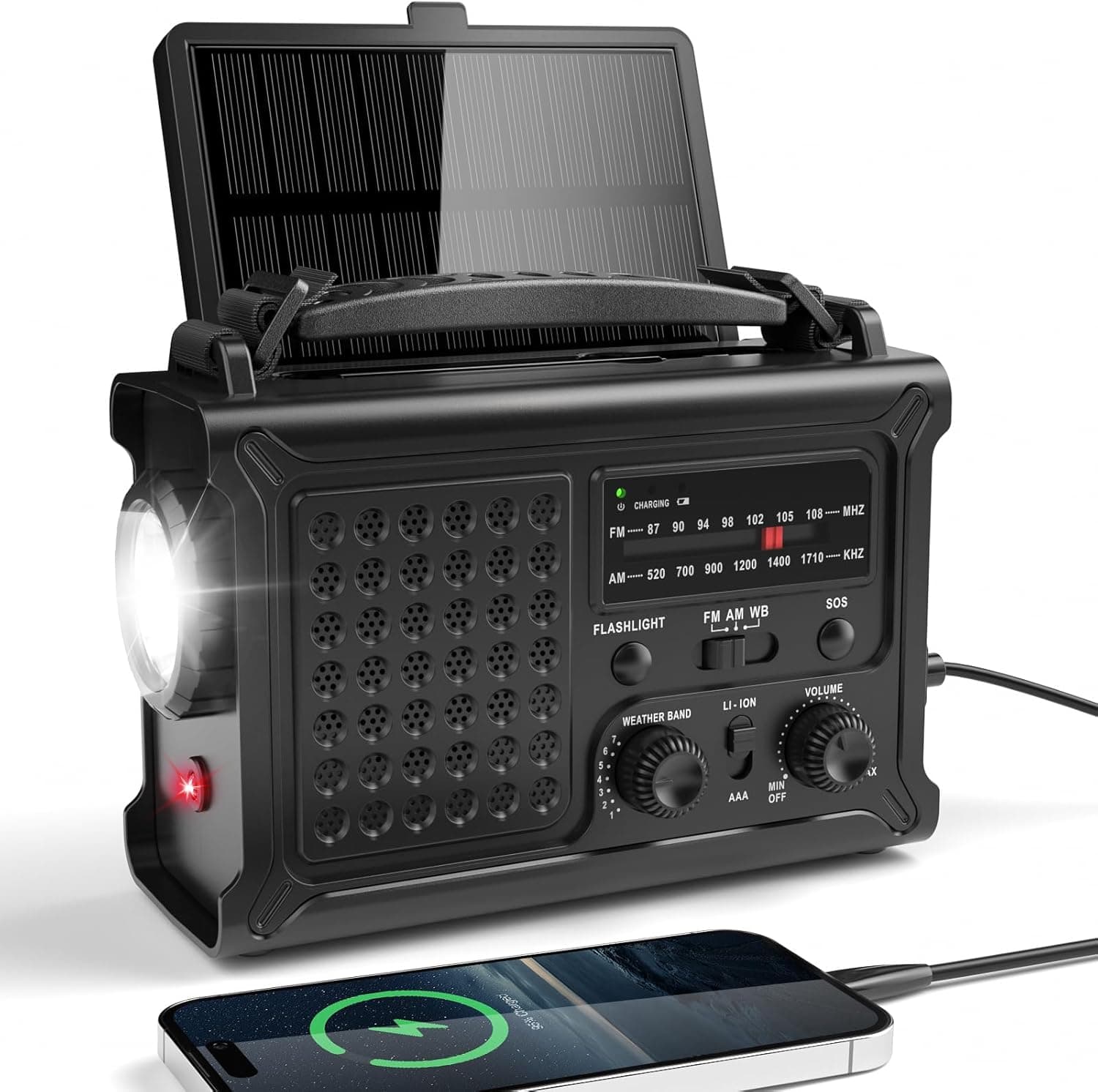 Radio de Emergencia Portátil con Manivela, Am/FM Radio con Panel Solar