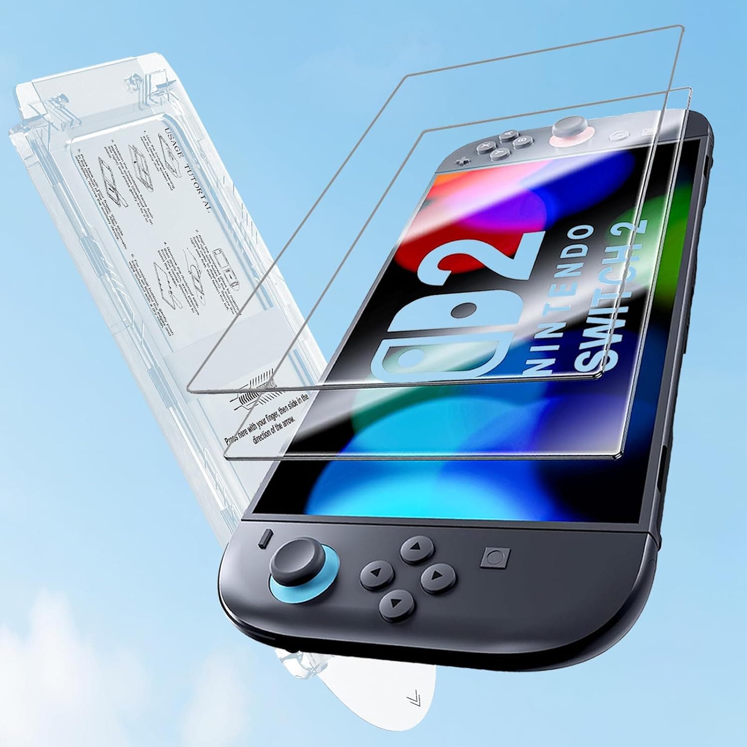3 en 1 para Nintendo Switch 2 Protector de pantalla,2 piezas de película templada HD 9H + ayuda de montaje,fácil de instalar, sin burbujas,Sensible al tacto,Resistente a los arañazos