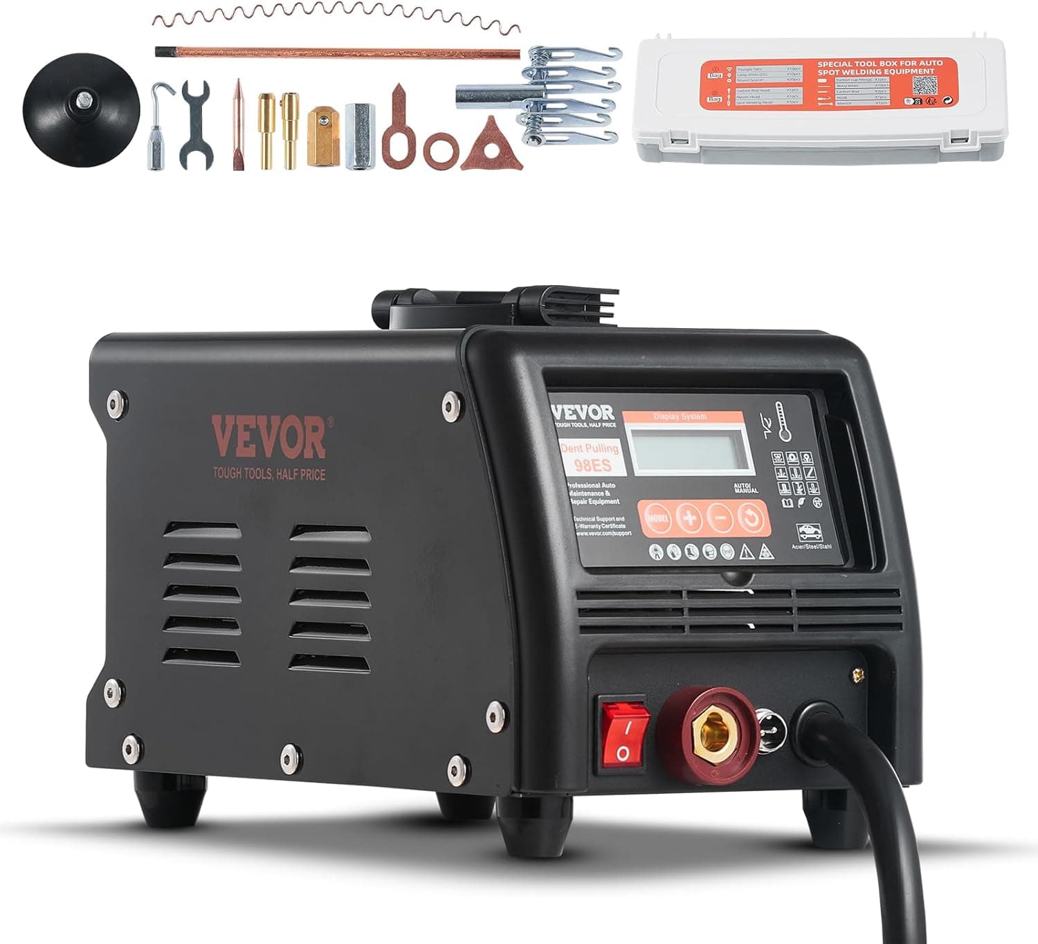 VEVOR Kit de Reparación de Abolladuras con Soldador de Pernos 3 kW Extractor de Abolladuras con Soldador por Puntos con Soldadura Automática y Manual 9 Modos Máquina Extractora de Abolladuras
