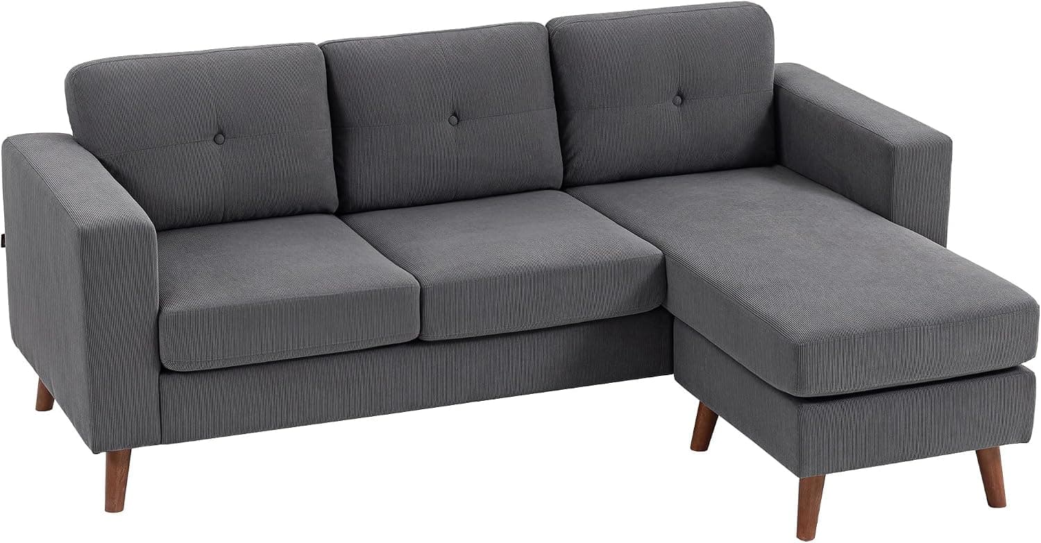 HOMCOM Sofá Chaise Longue Reversible Sofá Esquinero en L 192 cm Gris Oscuro