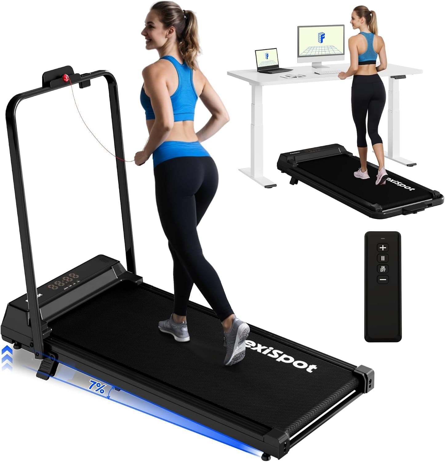 FlexiSpot Cinta de Correr, Cinta de Andar Eléctrica Cintas de Correr Silenciosas 1-6km/h, Portátil 2 en 1 con Mando a Distancia y Pantalla LED Carga de 120kg para Casa y Oficina