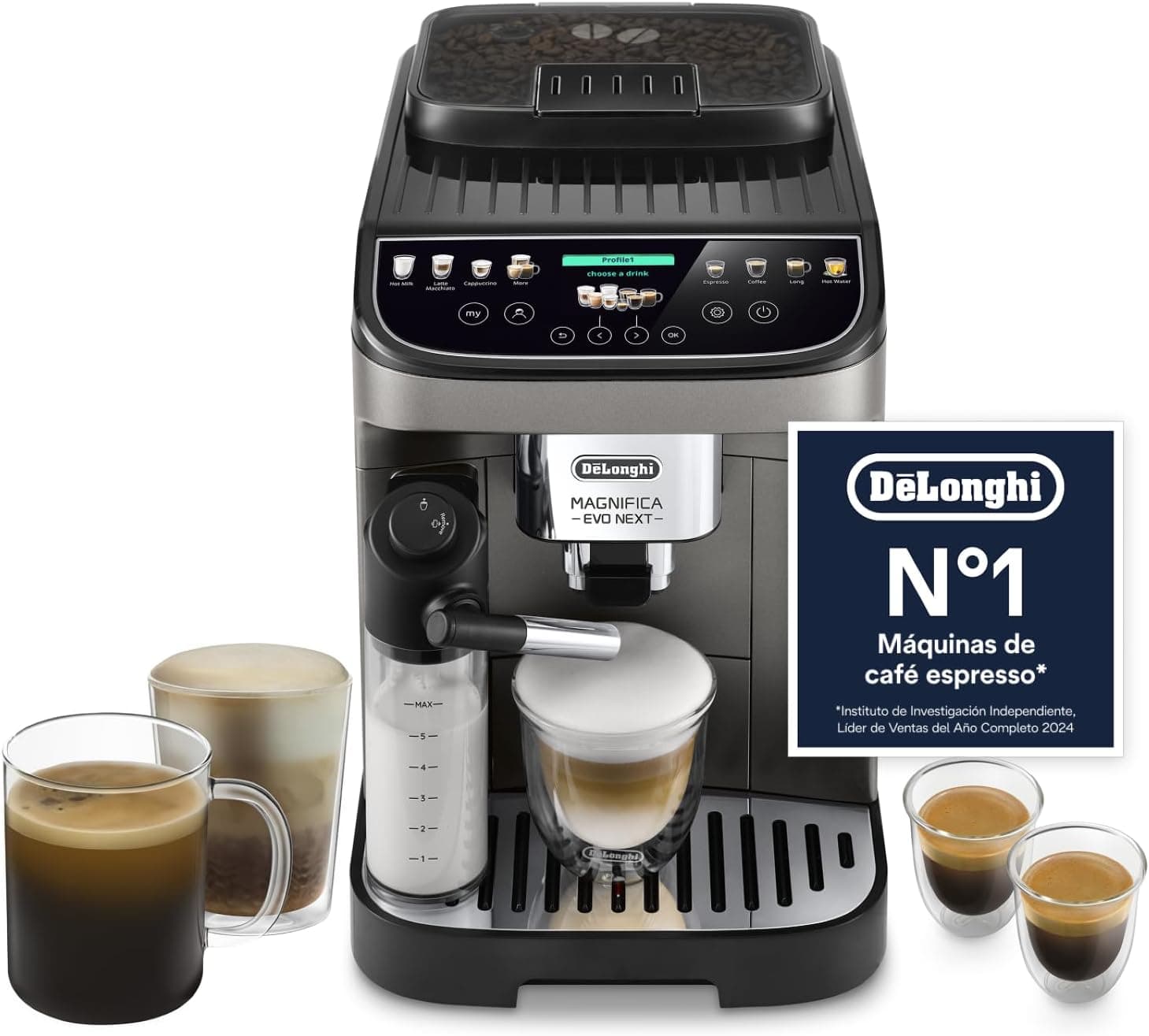 De'Longhi Magnifica Evo Next - Cafetera Superautomática 13 Bebidas Titanio