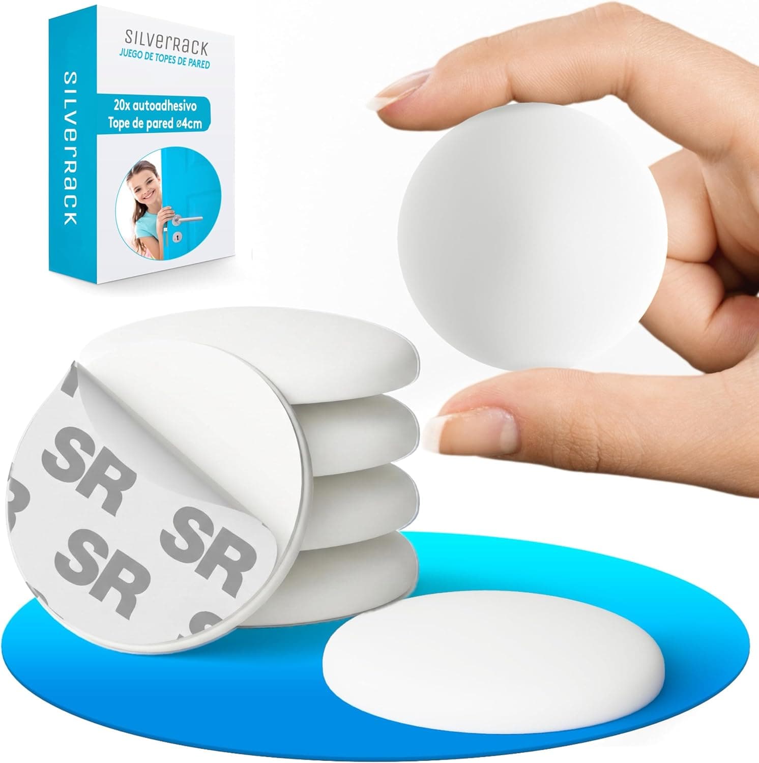 SilverRack Tope de Puerta Autoadhesivo Blanco 20 Unidades 40mm Door Stopper Silencioso y Protector de Pared para Puertas, Muebles y Ventanas