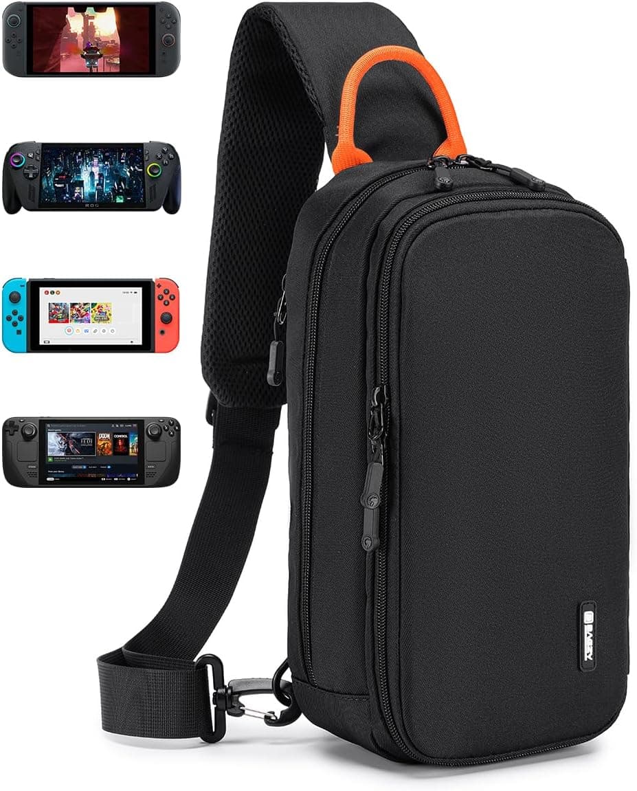 BAGZY Bolso Hombre Bandolera Bolso Cruzado Compatible con Nintendo Switch 2 Console 2025, Impermeable Bolsa Protectora Funda portátil para Juegos con 10 Ranuras para Cartuchos Ciclismo Caminar Viajes