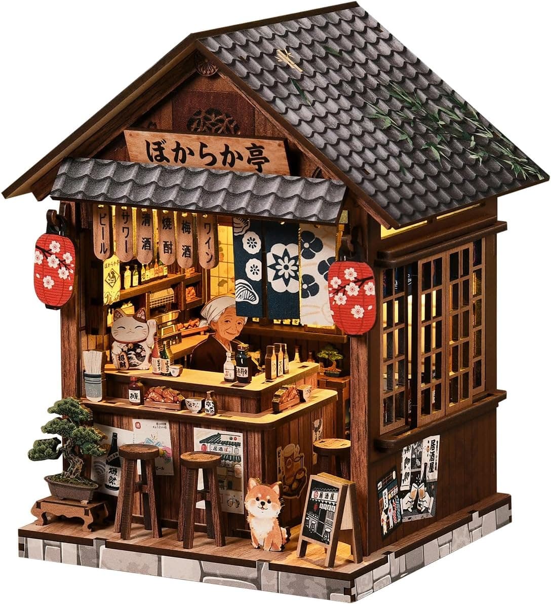 Book Nook Japan-Yiran Izakaya- Booknook Puppenhaus Modell,Dekoratives Bücherregal-Display & Wohndeko,3D-Holzpuzzles Buchecke, DIY-Miniaturhaus-Set