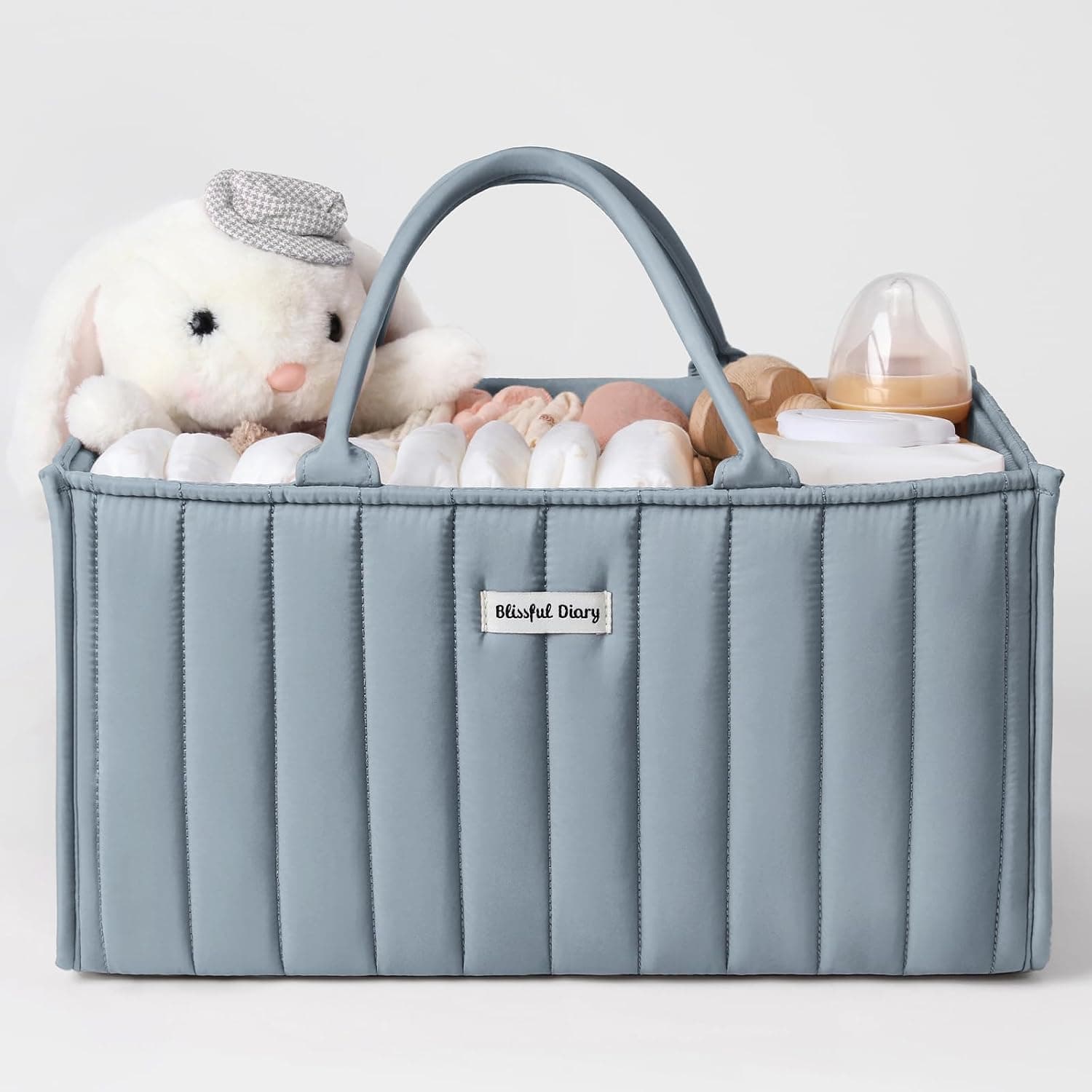Blissful Diary Organizador de cambiador para bebé, Cesta de Almacenamiento Elegante para Necesidades de Recién Nacidos y Estación de Pañales, Regalo de Baby Shower, Azul Polvoriento