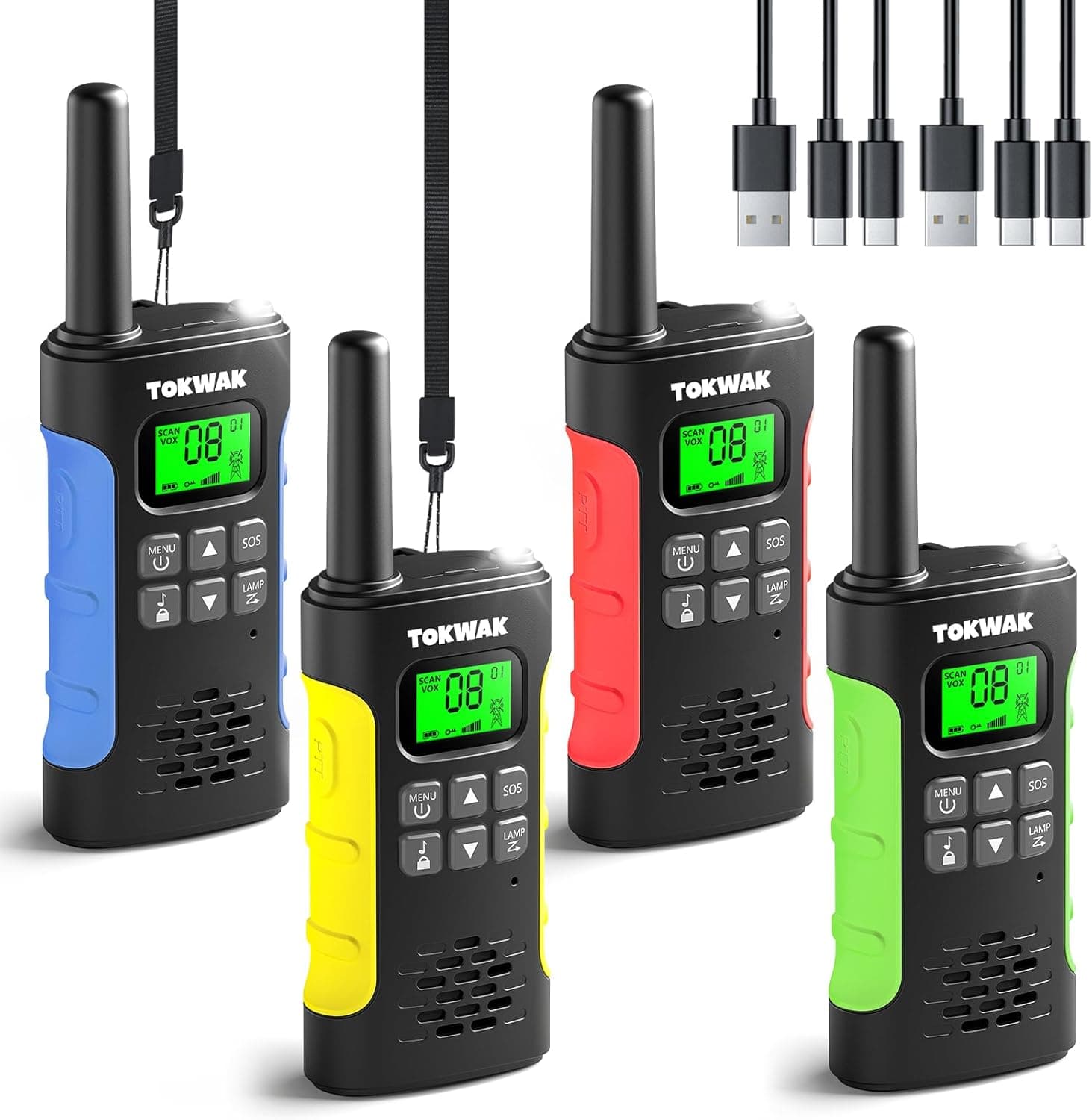 Walkie Talkie Recargable de Largo Alcance para Niños Adultos USB-C 4 Piezas