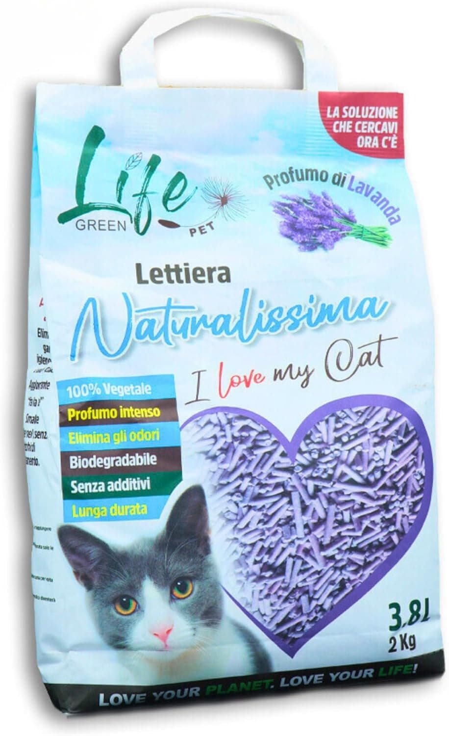 Arena Natural para Gatos, 2 kg, Lavanda, con Fibra de Guisante y almidón de maíz, Vegetal, Biodegradable, aglutinante 3,8 l, Elimina olores