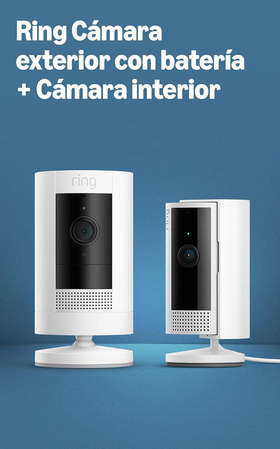 Ring Cámara exterior con batería (Stick Up Cam) + Cámara interior (Indoor Camera, 2.ª gen.) | Cámaras de vigilancia wifi con vídeo HD, comunicación bidireccional | 30 días gratis de Ring Home