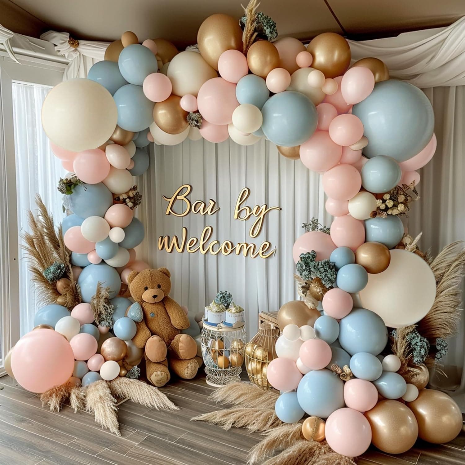 Kit de Arco de Globos Gender Reveal, Globos en Rosa, Azul, Dorado, Blanco