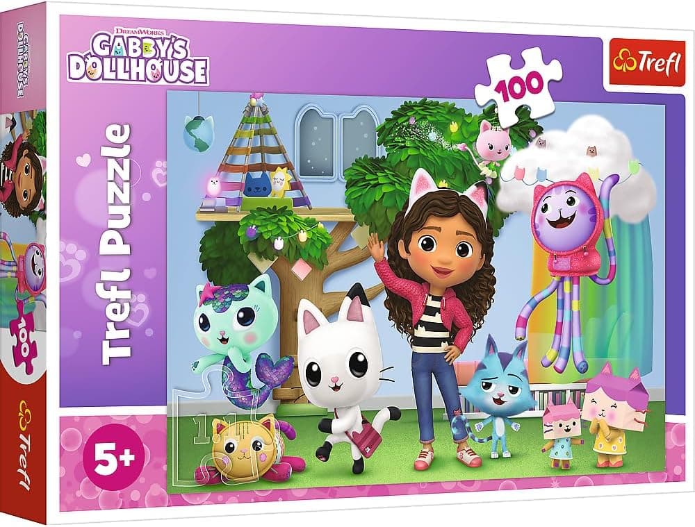 Trefl - Gabby's Dollhouse, la Casa del Gato de Gabi - Puzzle de 100 Piezas - Puzzles de Colores con Personajes de Cuentos de Hadas, Entretenimiento Creativo, Diversión para Niños a Partir de 5 Años