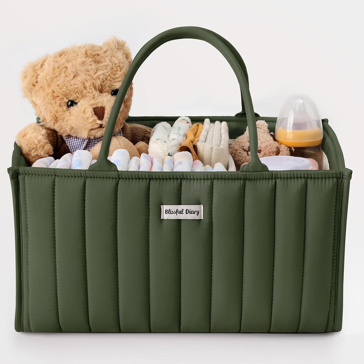Blissful Diary Organizador de cambiador para bebé, Cesta de Almacenamiento Elegante para Necesidades de Recién Nacidos y Estación de Pañales, Regalo de Baby Shower, Verde Oscuro