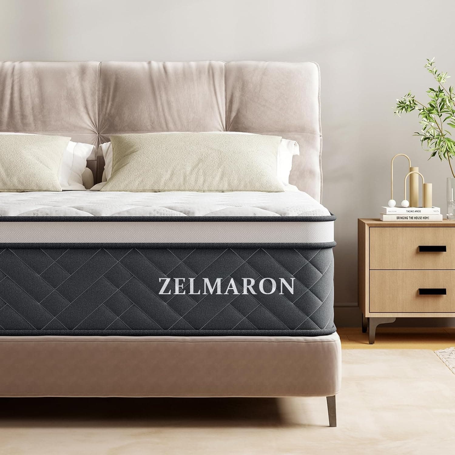 Colchón 180x200 cm Híbrido, Altura 25 cm, Muelles Ensacados y Espuma HR, Firmeza H3, Certificado Oeko-Tex, Transpirable, Ergonómico, 7 Zonas de Confort