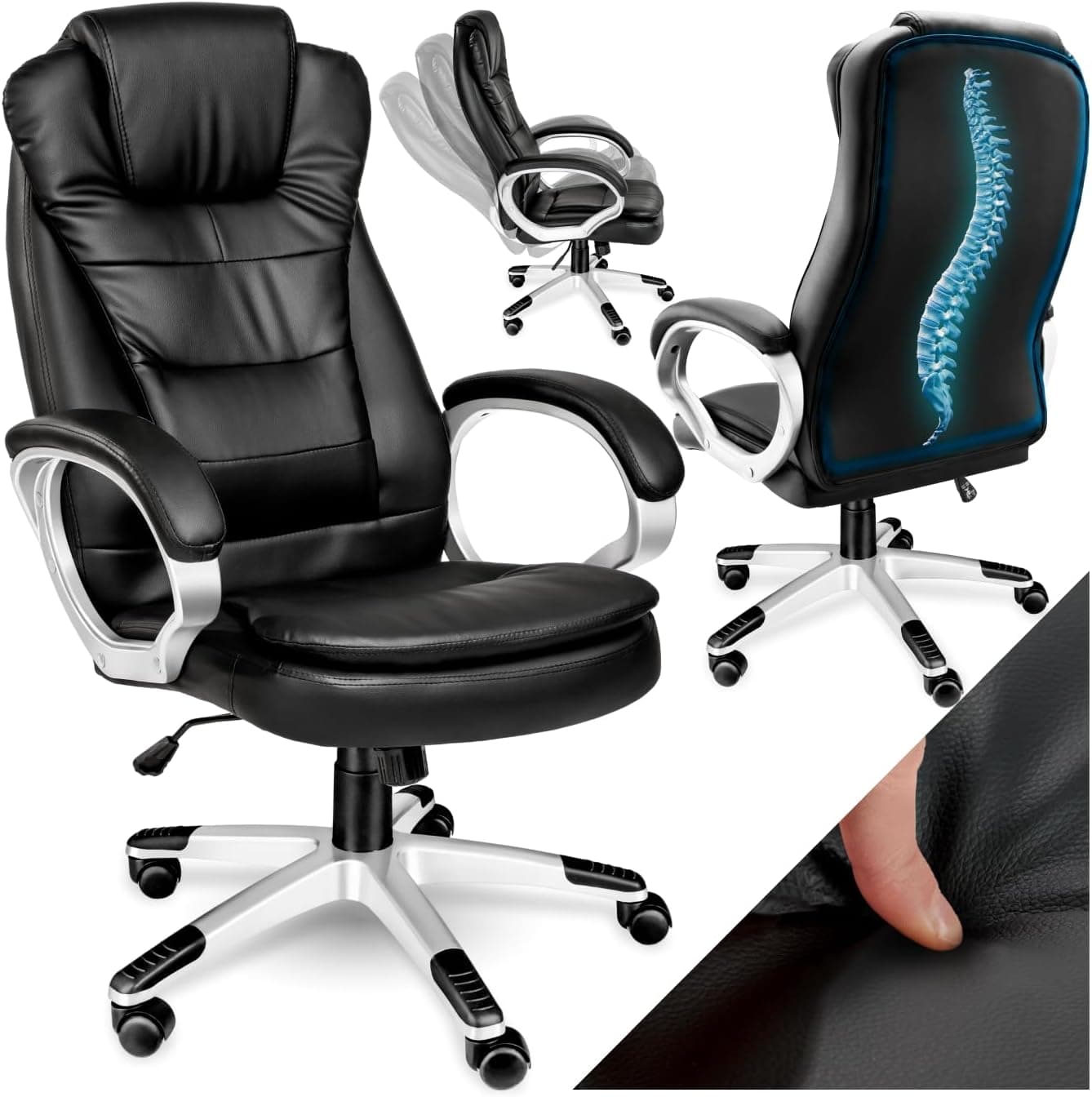 tectake® Silla de Oficina Giratoria 360°, Ajustable en Altura, Carga 150 kg